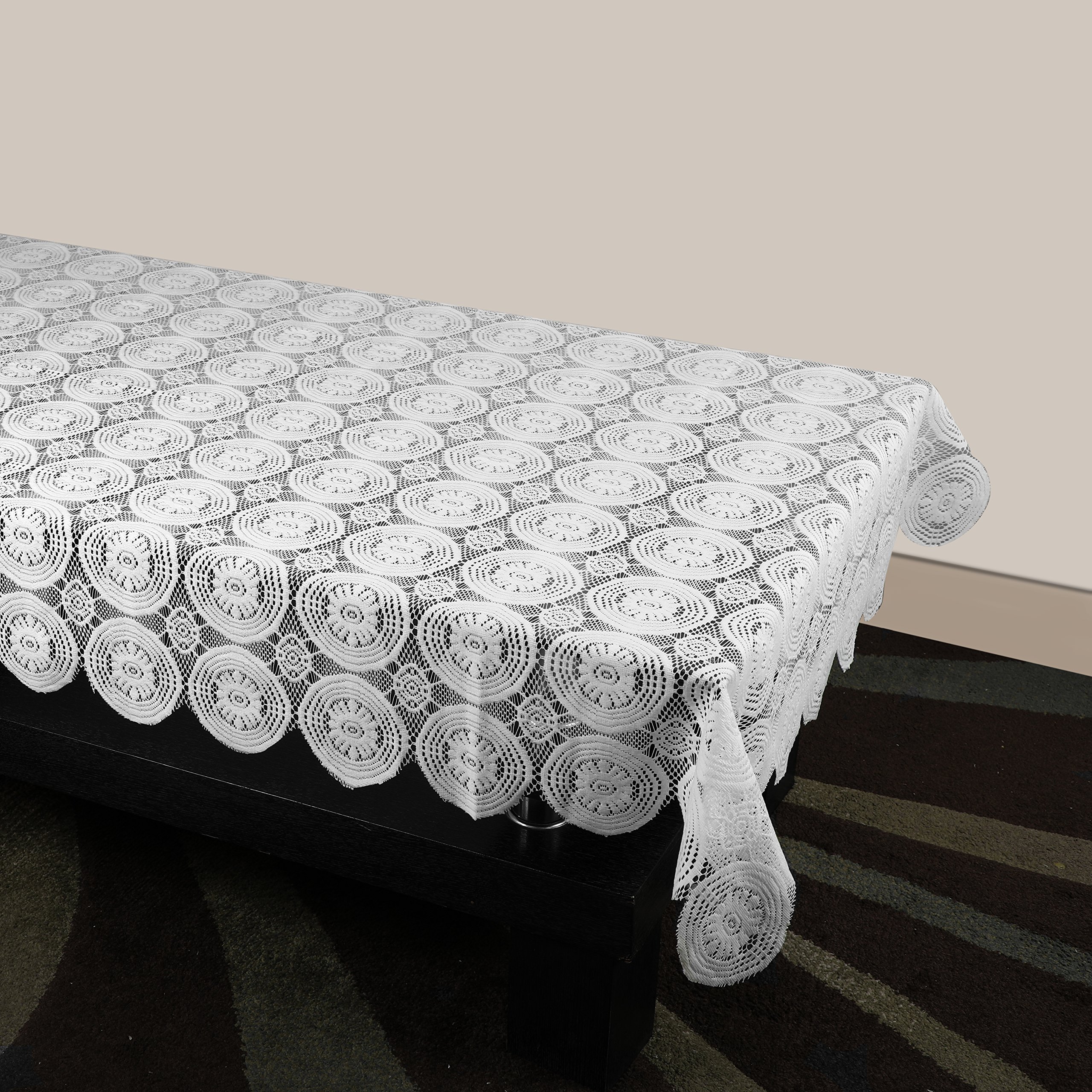 STITCHNEST White Net Tablecloth for 4 Seater Dining Table - Elegant Lace Table Cover for Wedding, Party & Home Decor (Pack of 1)