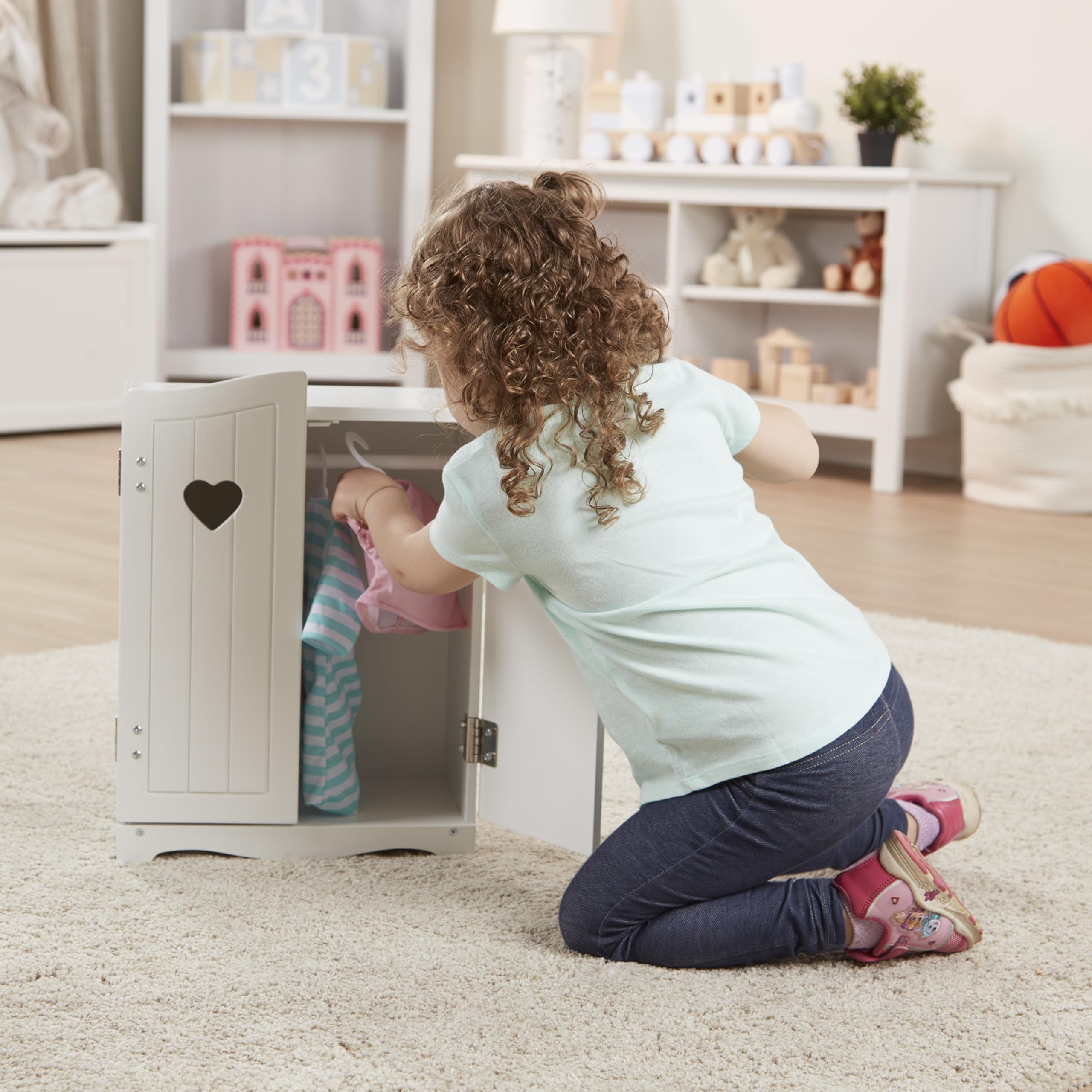 Melissa & Doug Wooden Doll Wardrobe - White Play Armoire for Dolls & Stuffed Animals (17.3