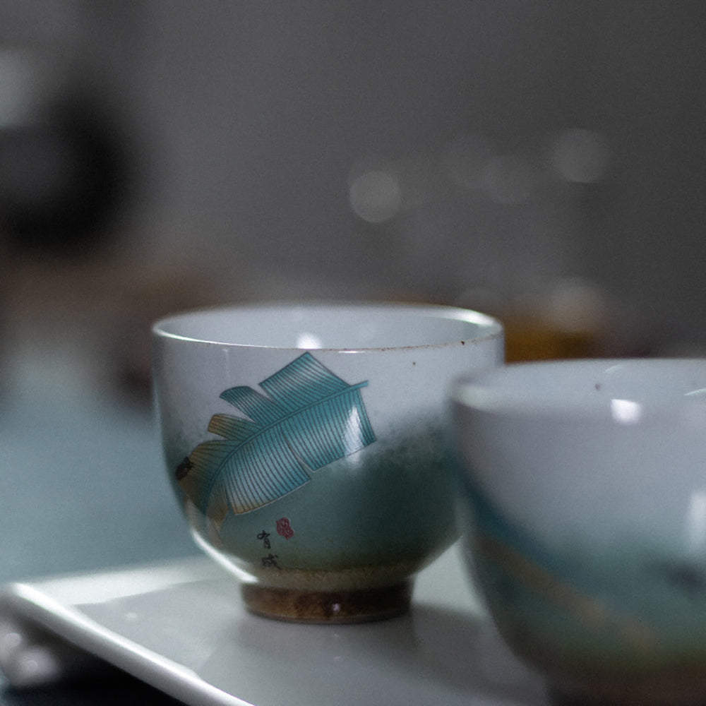 Premium Ceramic Banana Leaf Tea Cup Set - 5 Piece Handcrafted Tea Cups for Herbal Tea, Coffee & Hot Beverages - Perfect for Home, Office & Gifting