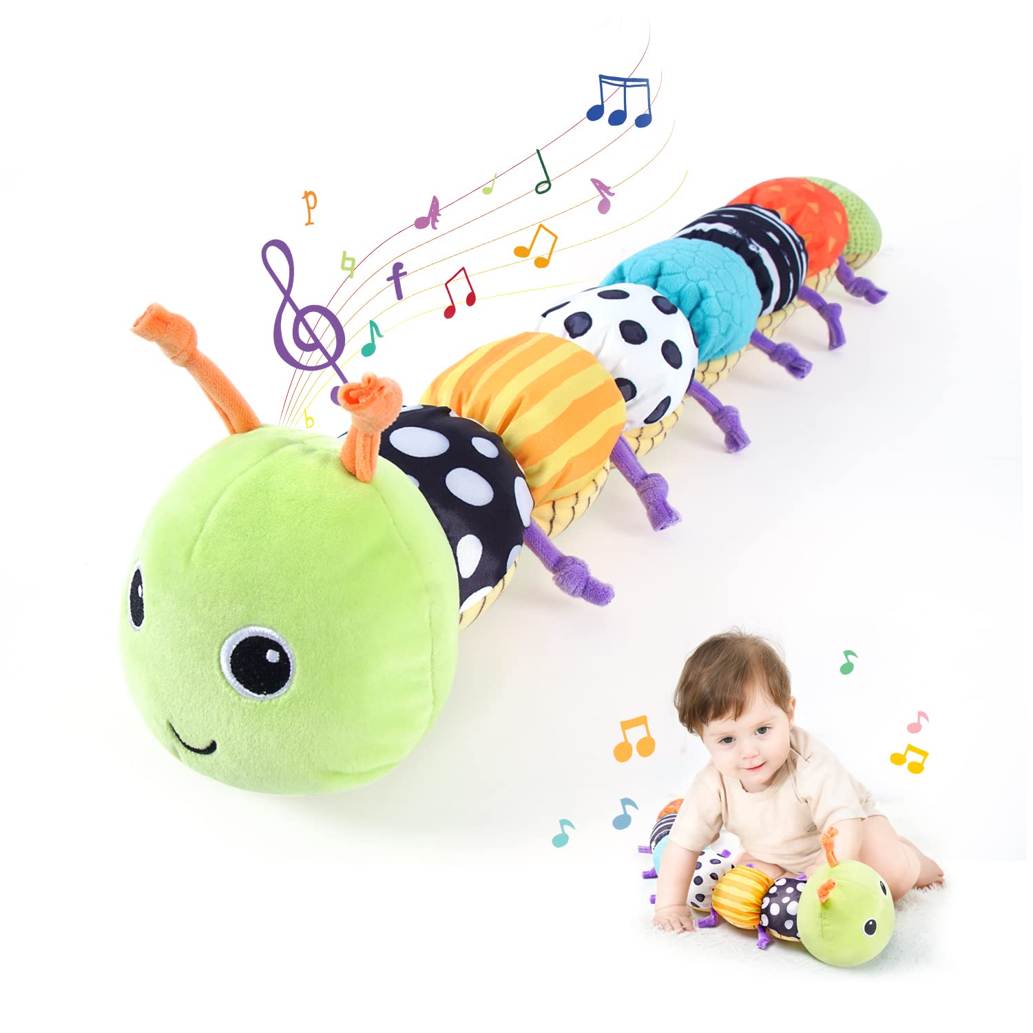 Best Baby Toys for 6-12 Months - Musical Caterpillar Stuffed Animal with Ruler Design, Bell Rings, Crinkle & Rattle Sounds - Developmental Sensory Toys for Newborn Boys & Girls 0-12 Months - Perfect for Tummy Time, Early Learning & Playtime