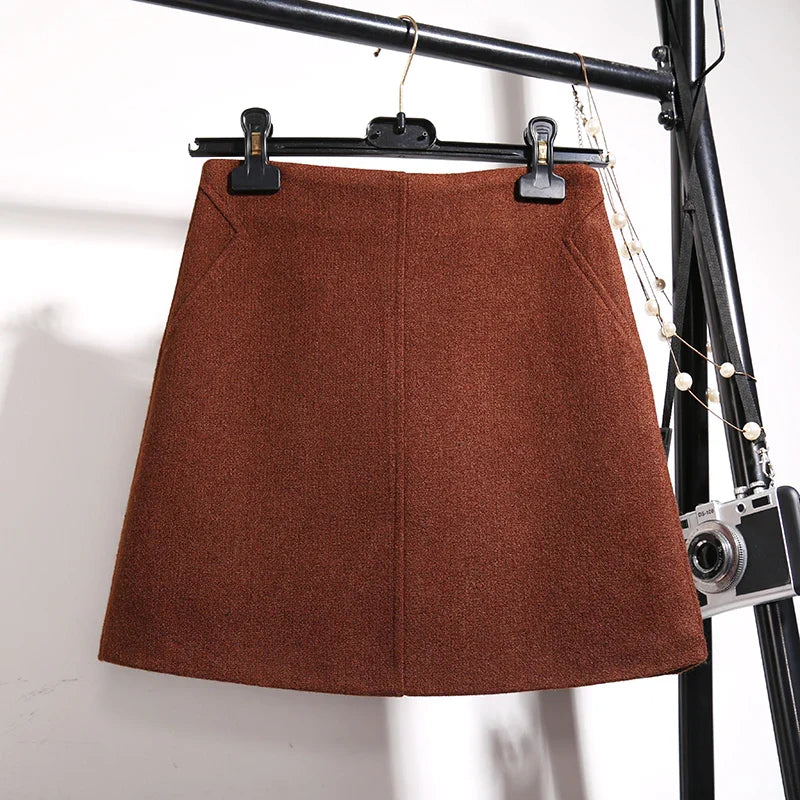 Women's Warm Wool A-Line Mini Skirt High Waist Thick Winter Skirt for Women - Perfect for Office, Party, and Casual Outfits