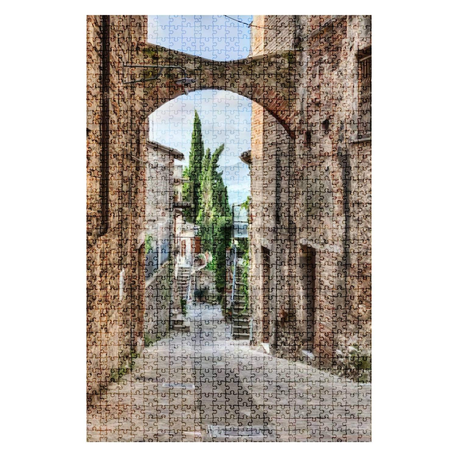 1000-Piece Wooden Jigsaw Puzzle - Todi Umbria Italy Ancient Alley Scenic Old Town Landscape - Challenging Adult & Kids Puzzle Game - DIY Educational Toy & Home Decor Gift (Perfect for Family Game Night, Classroom Activities, and Stress Relief)