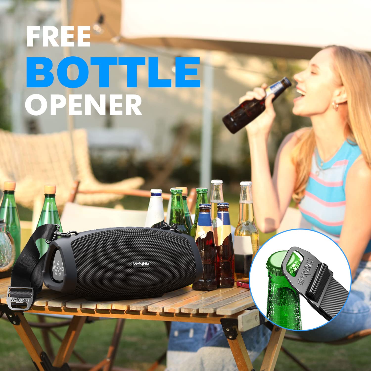 W-KING 120W Peak Bluetooth Speaker Wireless, 70W IPX6 Waterproof Outdoor Portable Speaker with Deep Bass, DSP, 42H Playtime, Power Bank, TF/AUX, EQ - Perfect for Parties, Beach, Camping & Outdoor Adventures