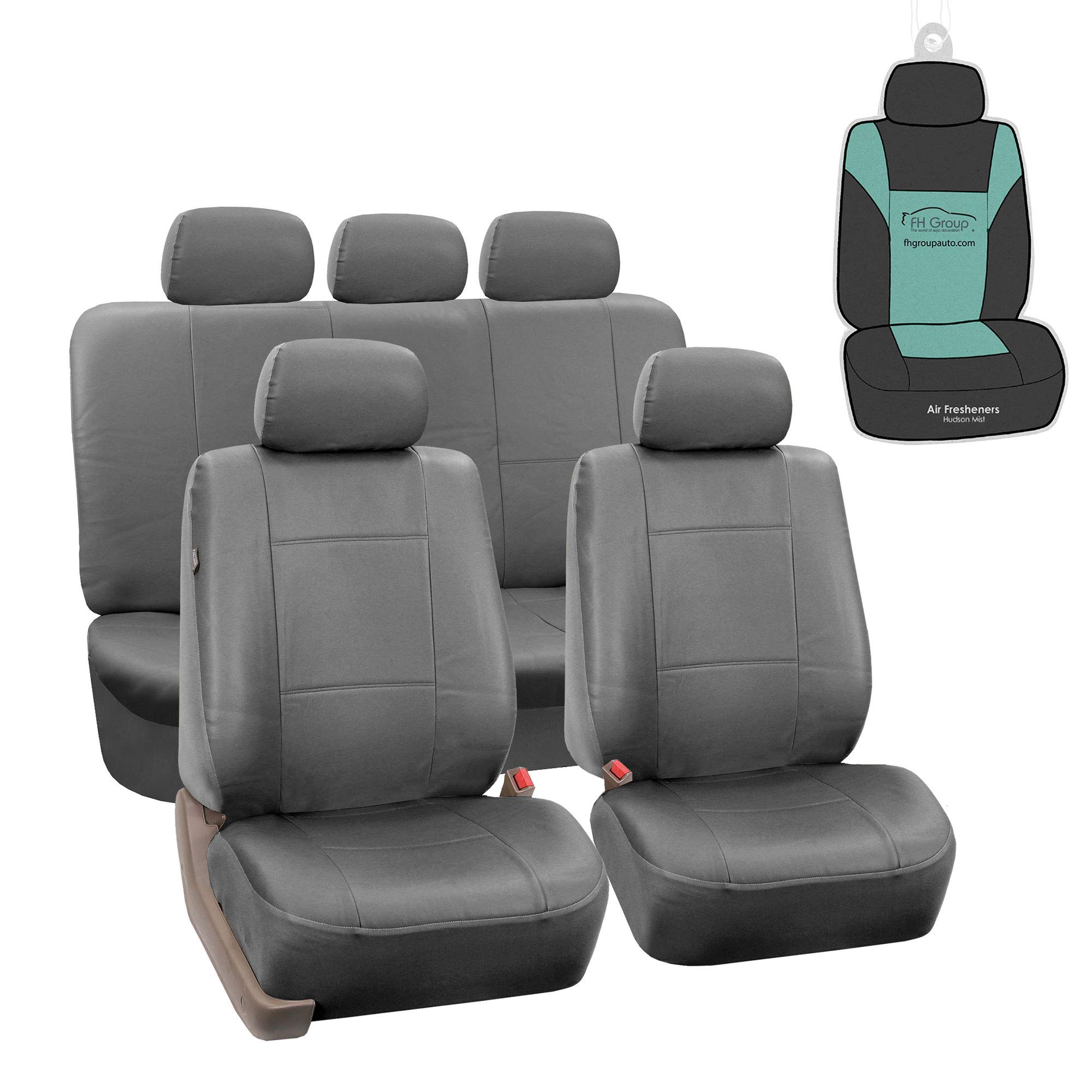 Premium PU Leather Car Seat Covers Full Set - Universal Fit for Trucks, SUVs & Vans (Gray) | Front & Rear Split Bench Design | Easy Installation with Free Gift | Perfect for Road Trips, Commuting & Family Travel