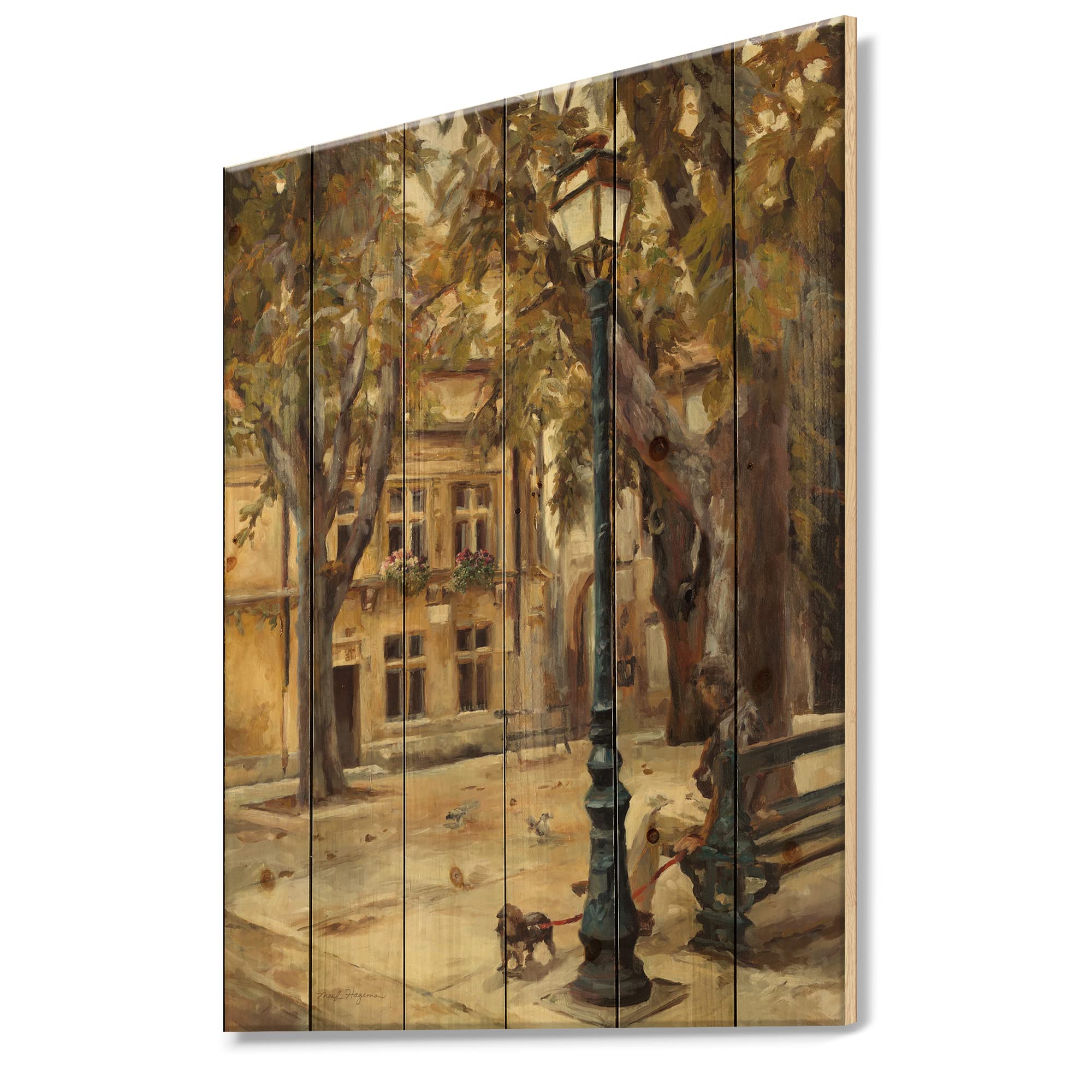 Provence French Village II Traditional Wood Wall Decor - Gold Wood Wall Art - Large Landscape Wood Panels Printed on Natural Pine - Perfect for Living Room, Bedroom & Farmhouse Decor