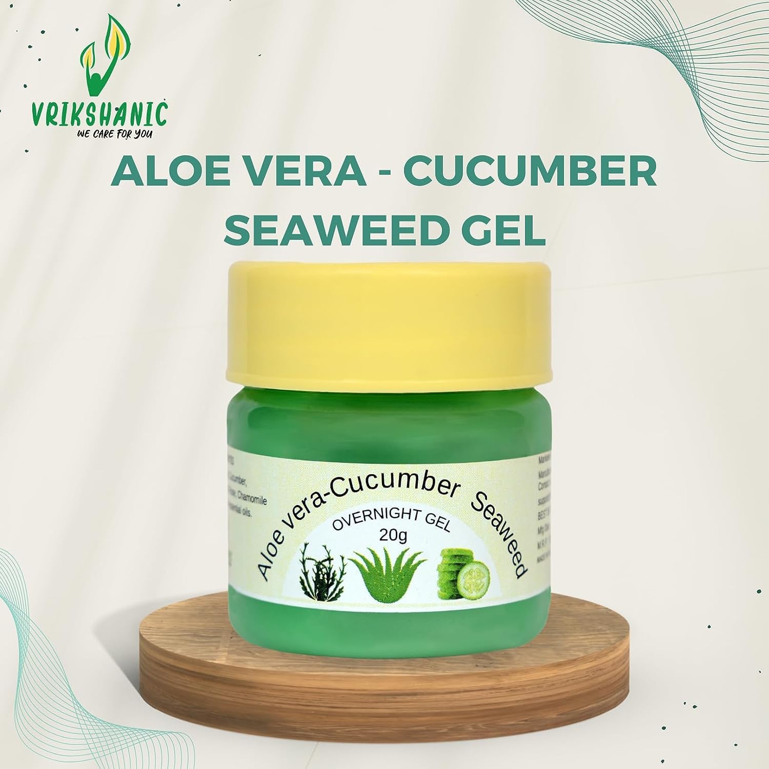 Vrikshanic Aloe Vera Cucumber Seaweed Gel - Hydrating Face Moisturizer with Cucumber & Aloe Vera Juice for Men & Women | Overnight Skin Care Treatment | 20g | Perfect for Nighttime Hydration & Soothing Skin Irritation