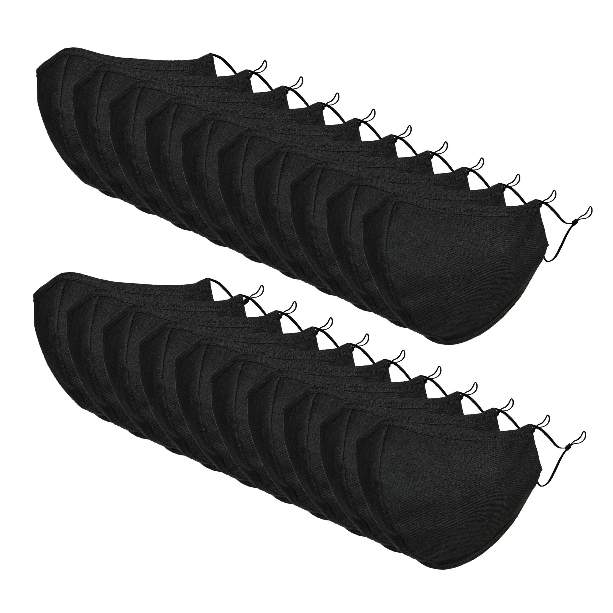 DALIX Reusable Washable Cloth Face Mask 20-Pack Black S-M | Made in USA | Breathable Comfort for Daily Use, Travel & Outdoor Activities