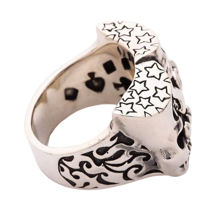 Joker Clown Sterling Silver Skull Ring for Men - Gothic Punk Jewelry for Halloween Costume & Cosplay - Unique Handmade 925 Silver Statement Ring