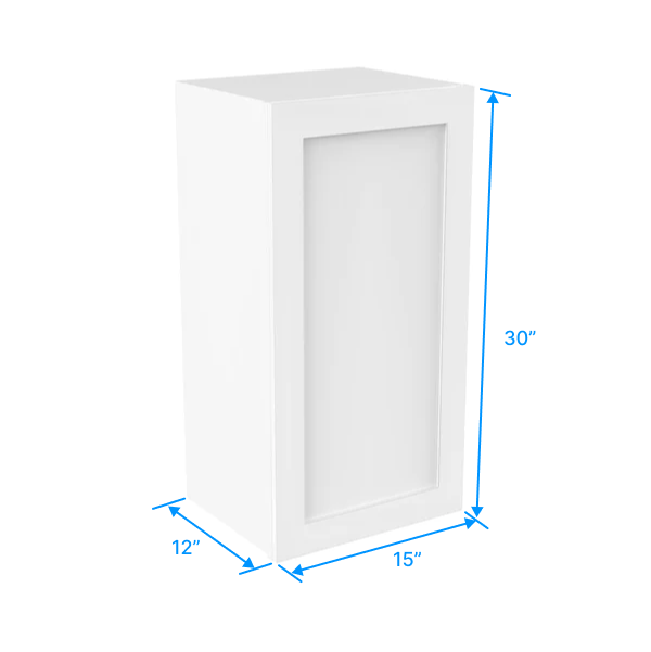 30 Inch Wall Cabinet - 15W x 30H x 12D - Aria White Shaker Style - Ready-to-Assemble (RTA) - Perfect for Kitchen, Bathroom, or Garage Storage Organization