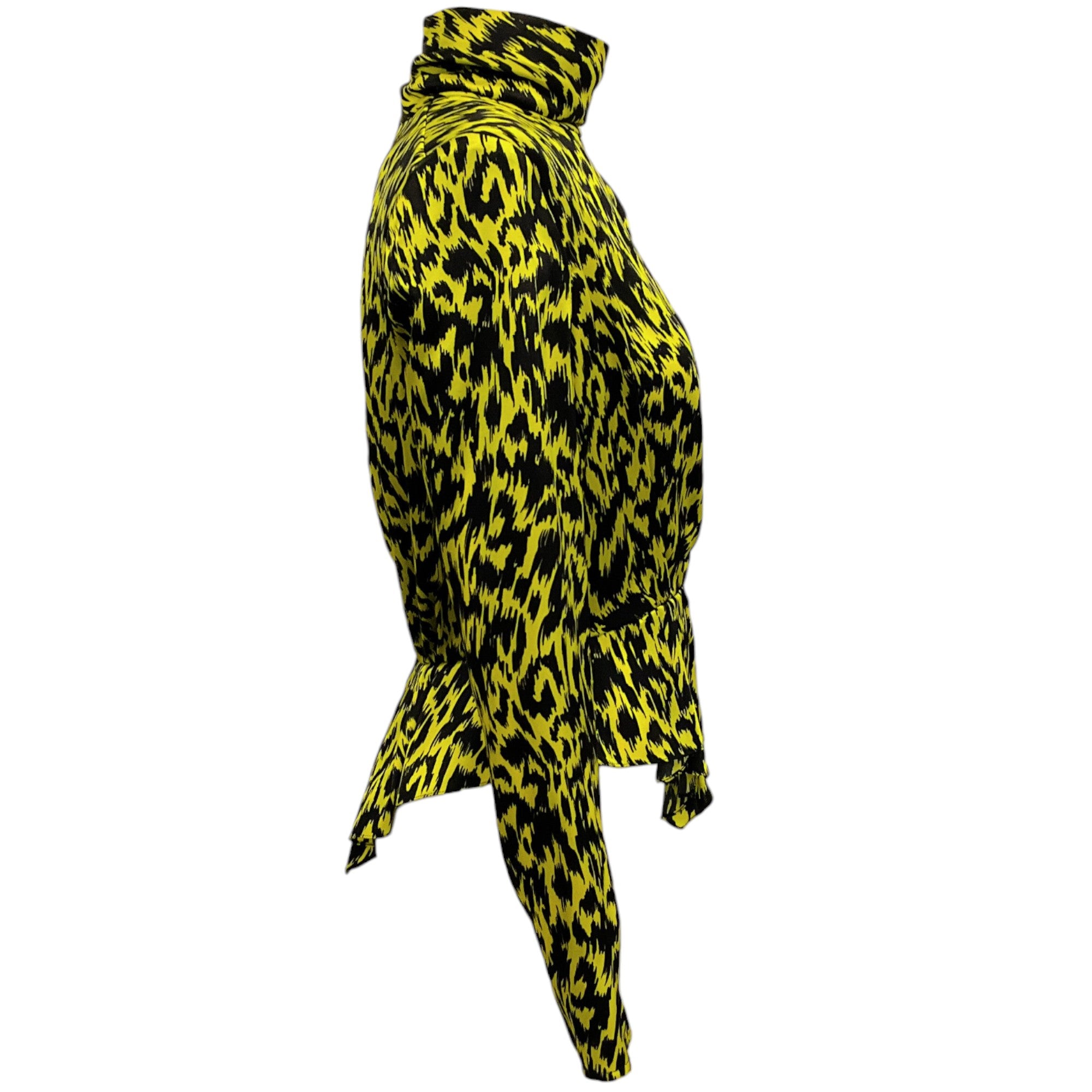Alexandre Vauthier Yellow & Black Silk Leopard Print Blouse - Elegant Women's Fashion Top for Party, Dinner & Special Occasions