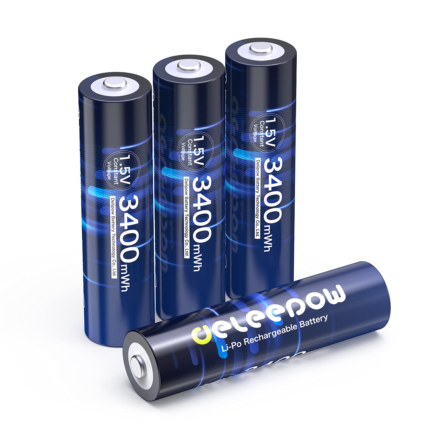 Deleepow Rechargeable AA Lithium Batteries 4-Pack - 1.5V 3400mWh High Capacity Double A Batteries with 2-Hour Fast Charging & 1500 Cycles - Perfect for Cameras, Flashlights, Toys, and Household Electronics