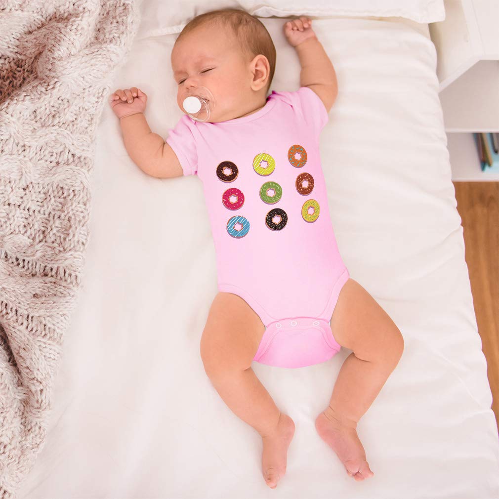 Custom Baby Bodysuit - Colorful Donut Print Funny Cotton Onesie for Boys & Girls (12 Months) - Perfect for Birthday Parties & Photo Shoots