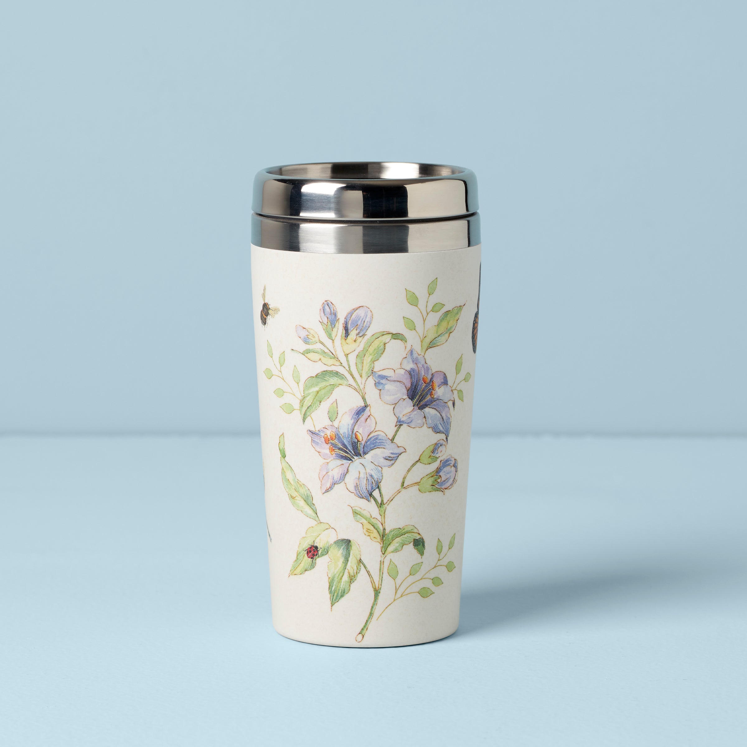 Butterfly Meadow Bamboo Travel Mug - Eco-Friendly Insulated Coffee Cup for Hot & Cold Drinks - Perfect for Office, Commuting, Hiking & Outdoor Adventures