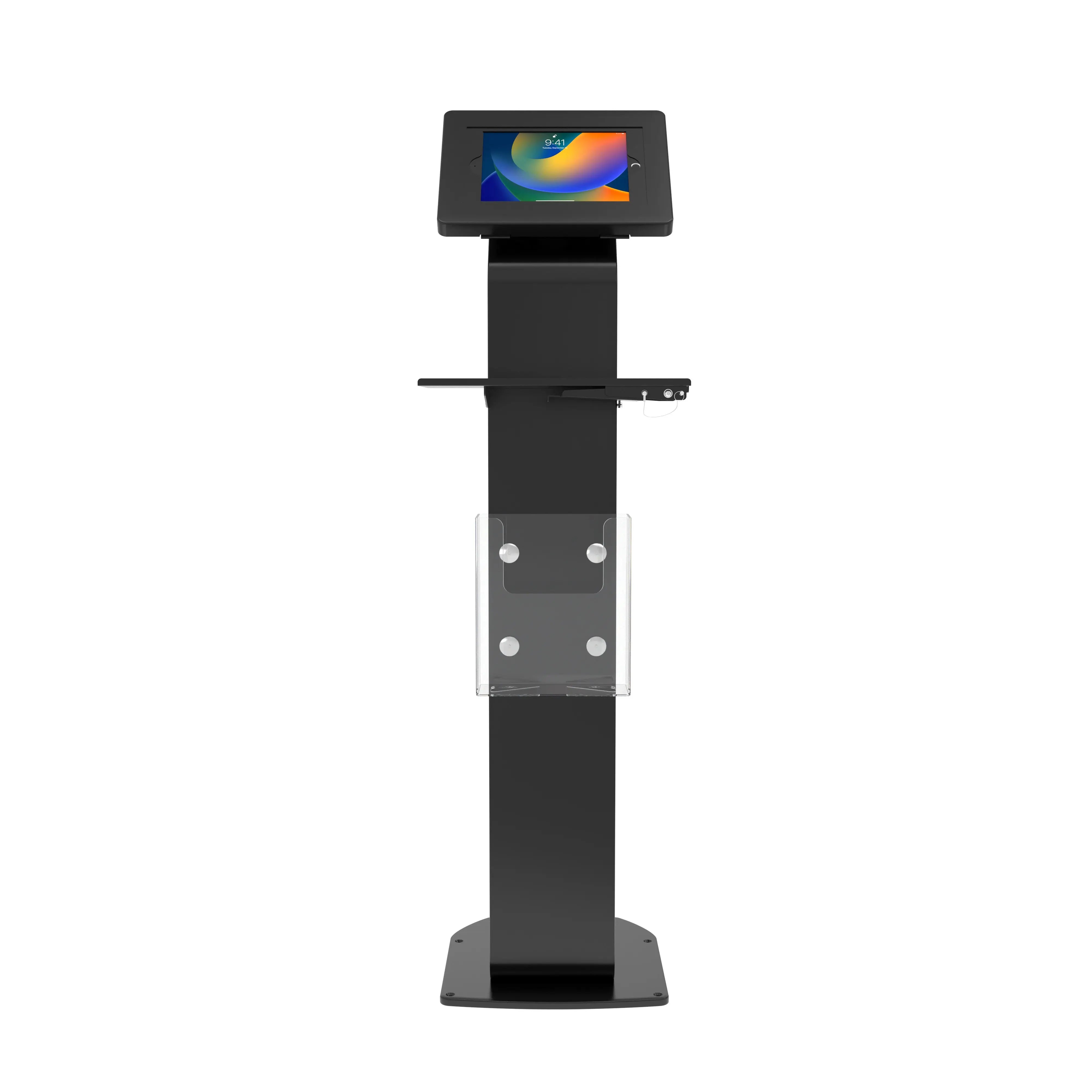 Premium Locking Floor Stand Kiosk with Universal Security Enclosure - Adjustable Keyboard Tray & Secure Storage Compartment | Ideal for Retail Stores, Hospitals & Public Spaces