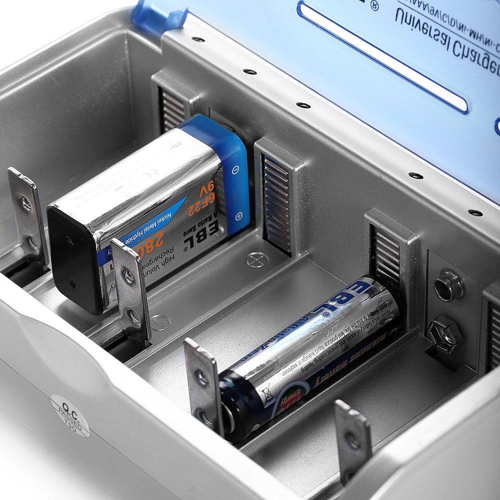 EBL 837 Universal Battery Charger for AA AAA 9V C D NiMH NiCD Rechargeable Batteries - Fast Charging for Home, Office, and Travel Use