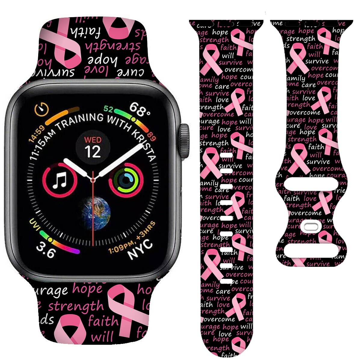 Pink Ribbon Breast Cancer Awareness Smartwatch Band - Soft Silicone Strap Compatible with Apple Watch Series 7/6/5/4/3/2/1/SE (38mm/40mm/41mm) - Support Cancer Research & Show Solidarity - Perfect for Daily Wear, Workouts, and Charity Events