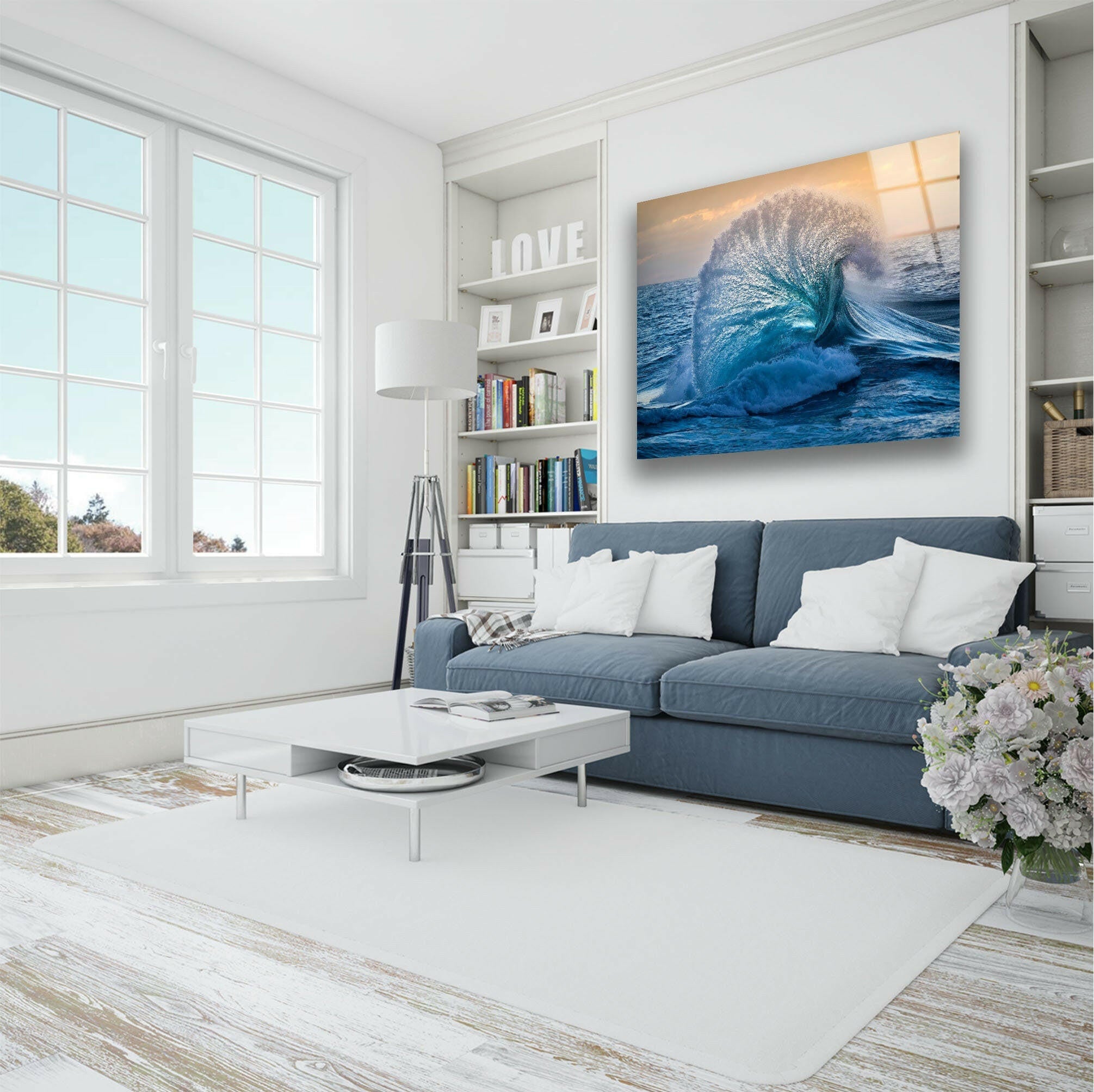 Big Ocean Wave Glass Wall Art - Handmade Coastal Decor for Living Room, Bedroom & Office - Perfect Beach Theme Home Decoration