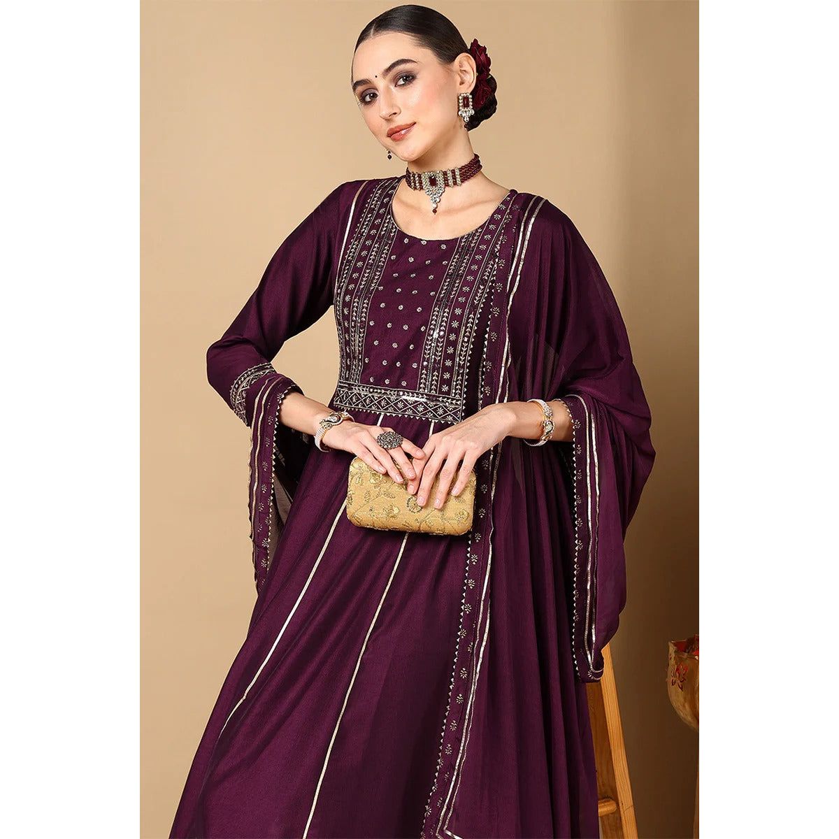 Elegant Purple Silk Blend Anarkali Suit for Women - Festive & Party Wear - Perfect for Weddings, Diwali & Special Occasions