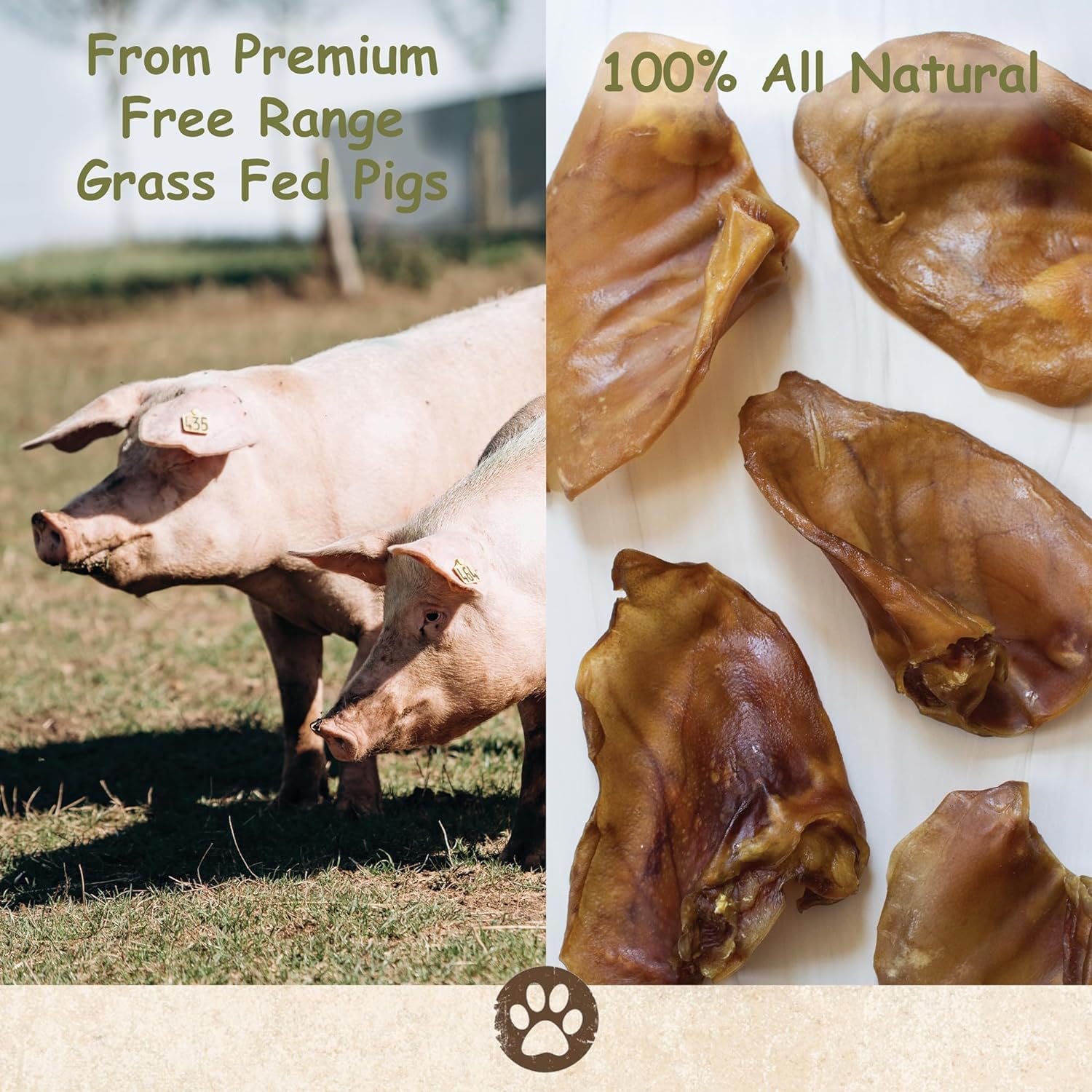 Premium 100-Pack Whole Pig Ears Dog Treats - All-Natural Single Ingredient Chews for Small, Medium & Large Breeds | Thick Uncut American-Made Dog Chews | Perfect for Training, Dental Health & Long-Lasting Entertainment (Bulk 100 Count)