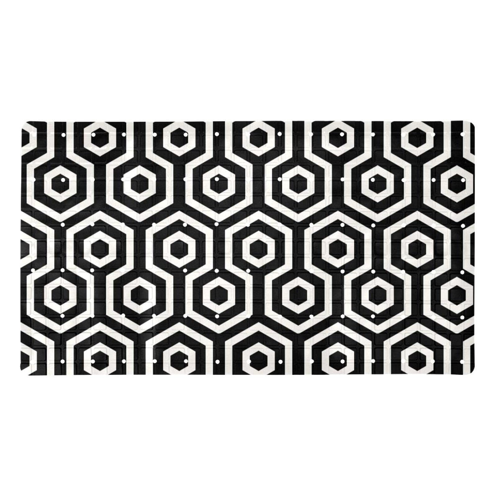 Non-Slip Black Hexagon Shower Mat with Suction Cups & Drain Holes - Washable Bathroom Floor Mat for Wet Areas, Perfect for Showers, Bathtubs & Spa Use