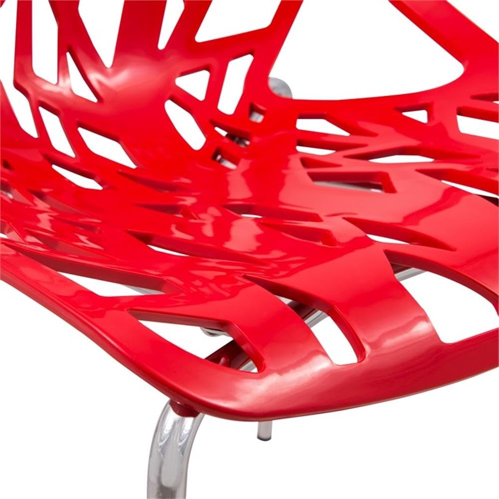 Modern Dining Chairs Set of 4 - LeisureMod Forest Side Chairs with Chrome Legs in Red | Perfect for Kitchen, Dining Room, Restaurant & Office Use
