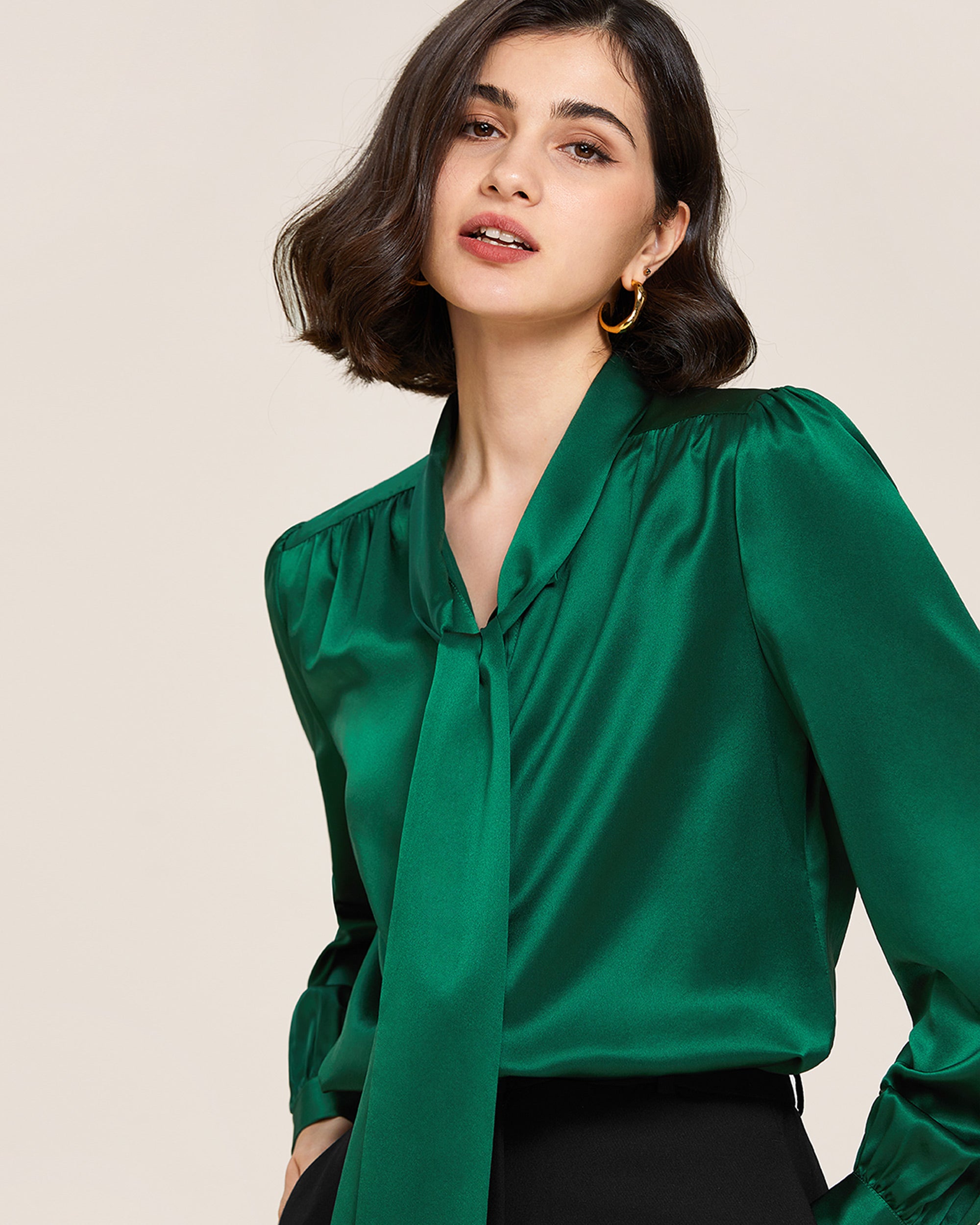 22MM Bow Tie Neck Silk Shirt for Women - Elegant Blouse for Office, Party & Special Occasions