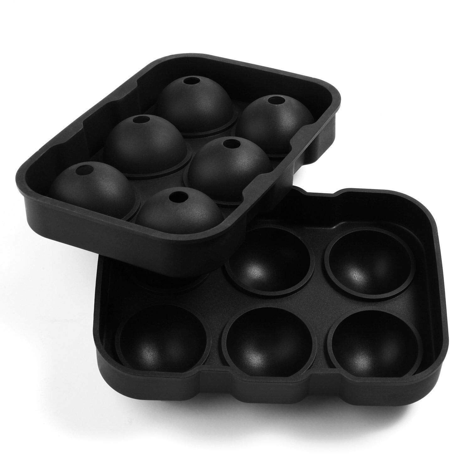 Premium Silicone 6-Cavity Giant Ice Ball Maker Mold - Whiskey & Cocktail Ice Sphere Tray for Bars, Home Entertaining, Bourbon & Scotch Enthusiasts (Black Round Design, BPA-Free) - Perfect for Chilling Drinks Without Diluting Flavor