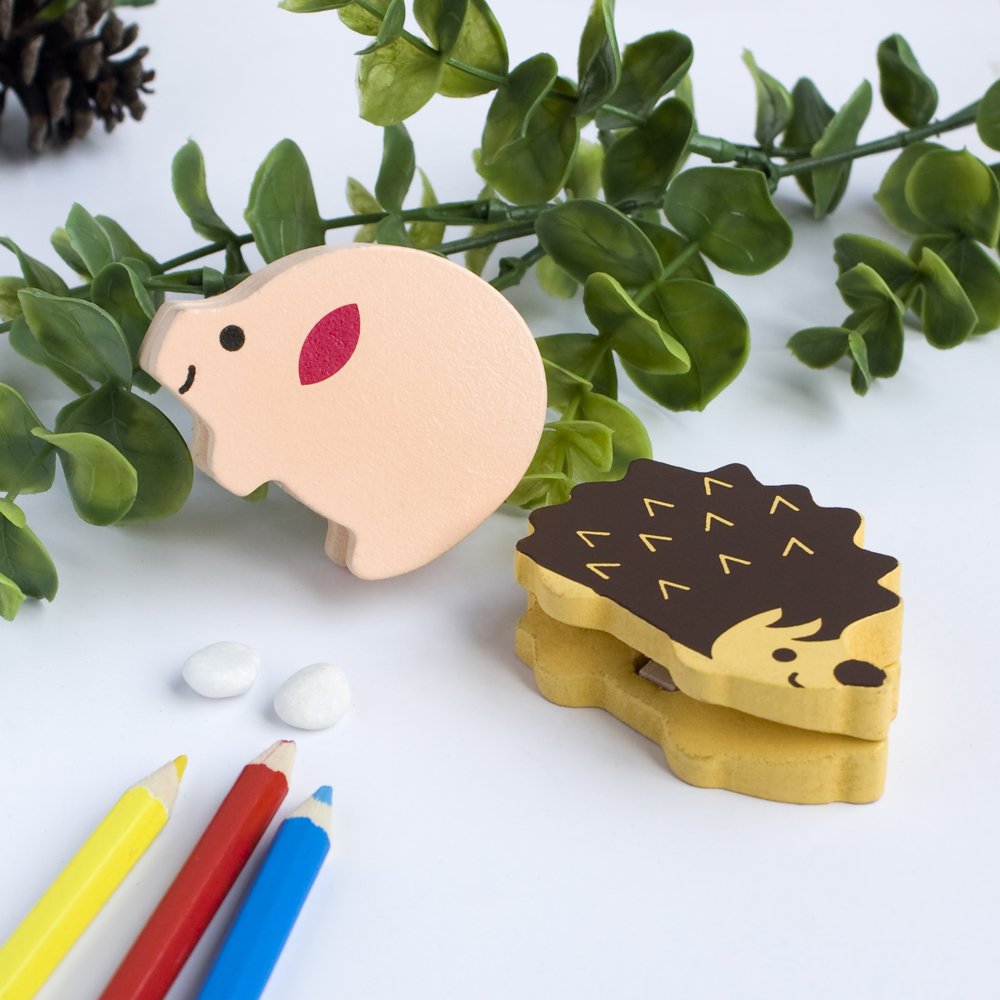 Blancho Wooden Animal Clips - Pig & Hedgehog Card Holder, Wooden Clamps for Photos, Notes & Decor | Perfect for Office, Home Organization & Gift Giving