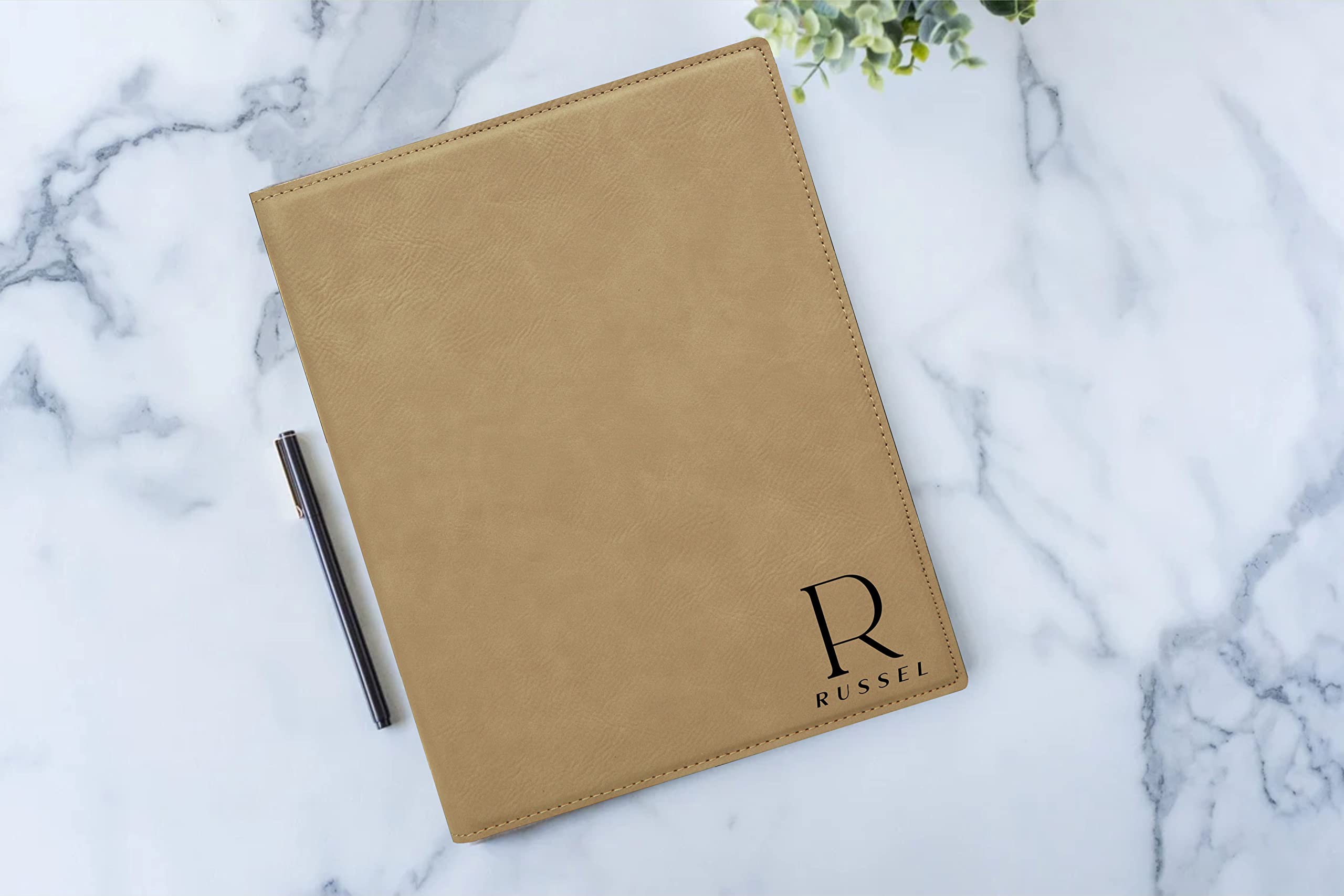 Personalized Engraved Leatherette Notepad Portfolio - Custom Journal & Simple Engraved Notebook (Light Brown) for Office, Business Meetings & Gift Giving