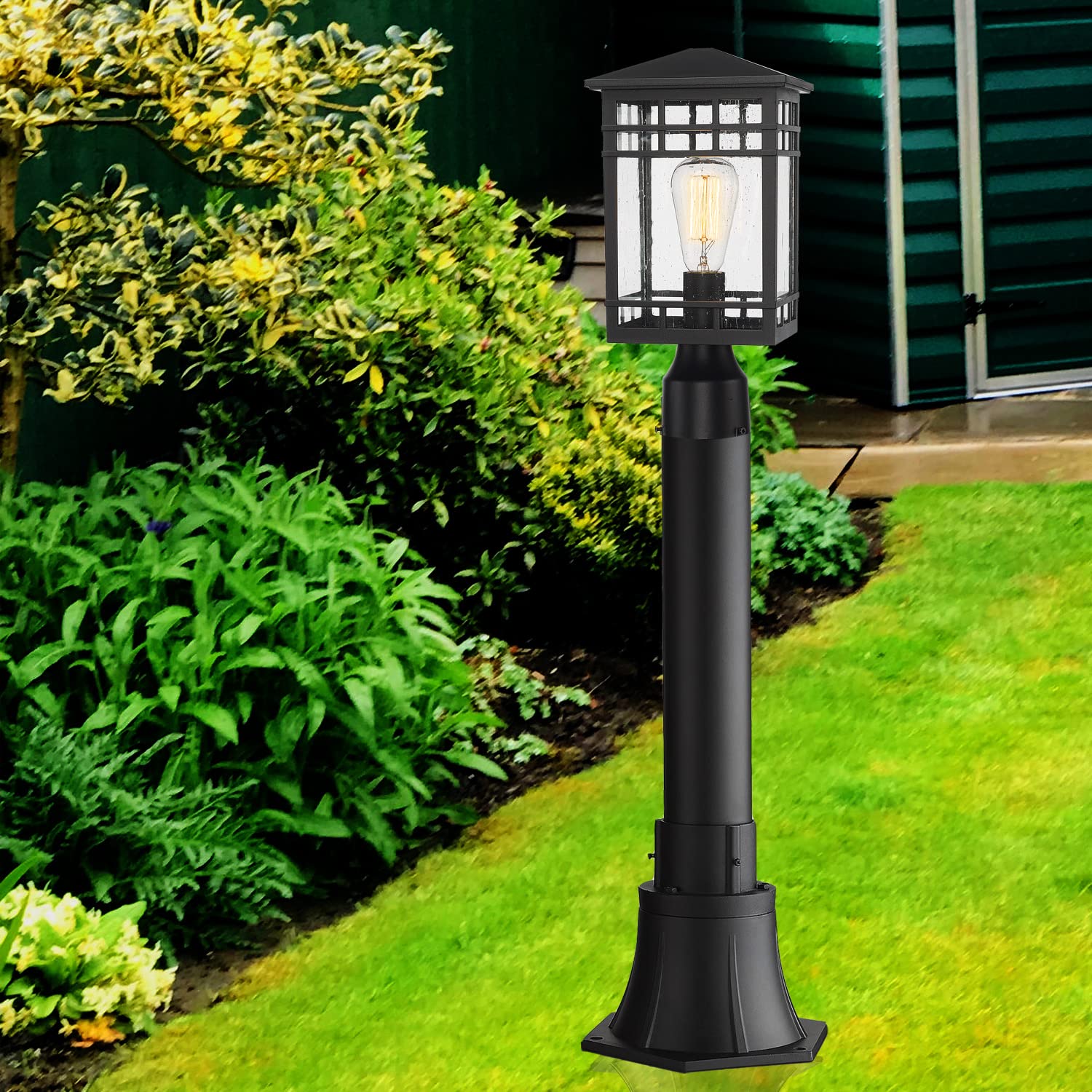 Outdoor Post Lights - Waterproof Aluminum Lamp Post Fixture with Seeded Glass for Walkway, Garden, Patio | Durable Exterior Lighting for Driveway, Yard & Landscape Decor