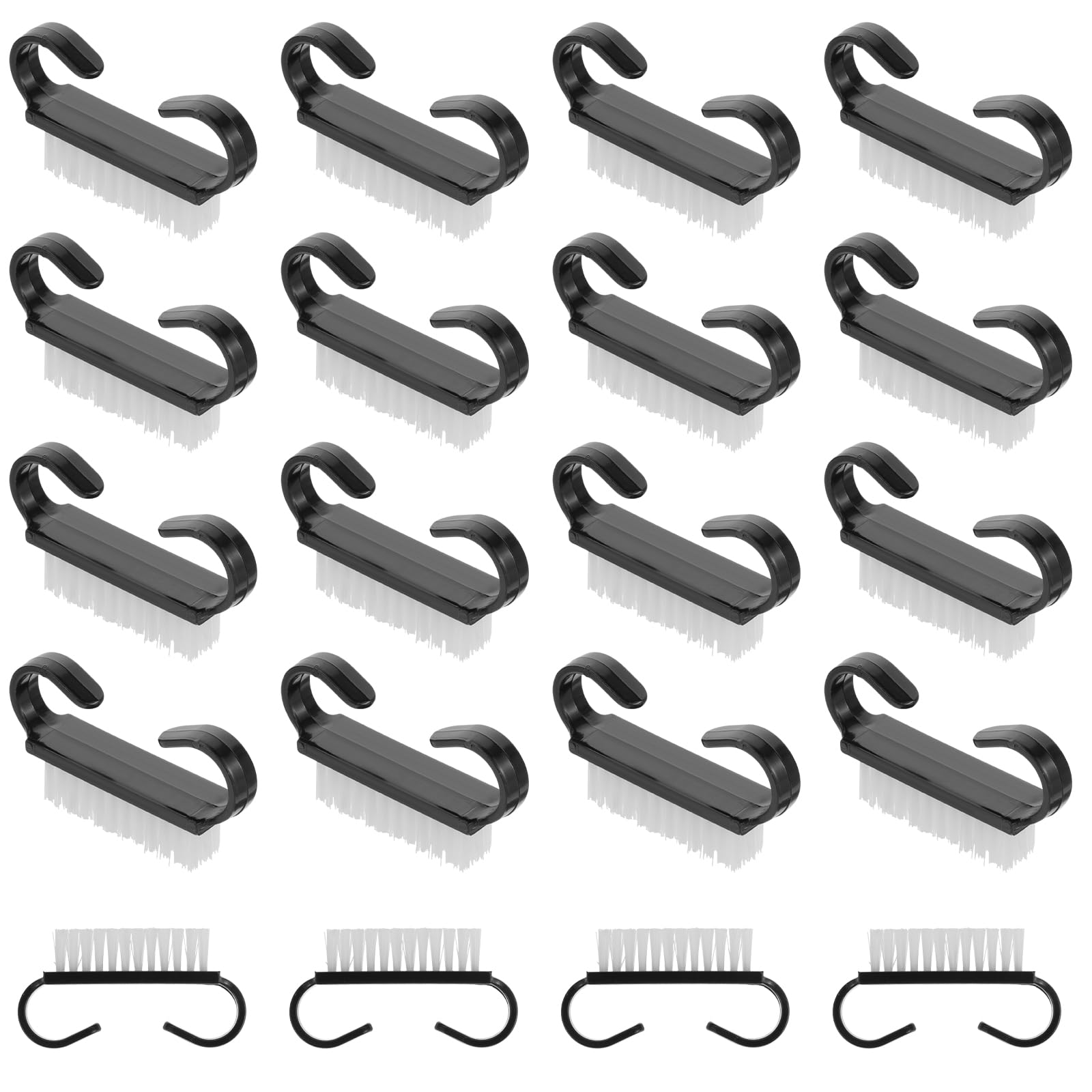 20 PCS Black Nail Cleaning Brush Set - Durable Nylon Handle Grip Scrubber for Toes & Fingernails - Perfect for Home, Salon & Travel Manicure/Pedicure Care