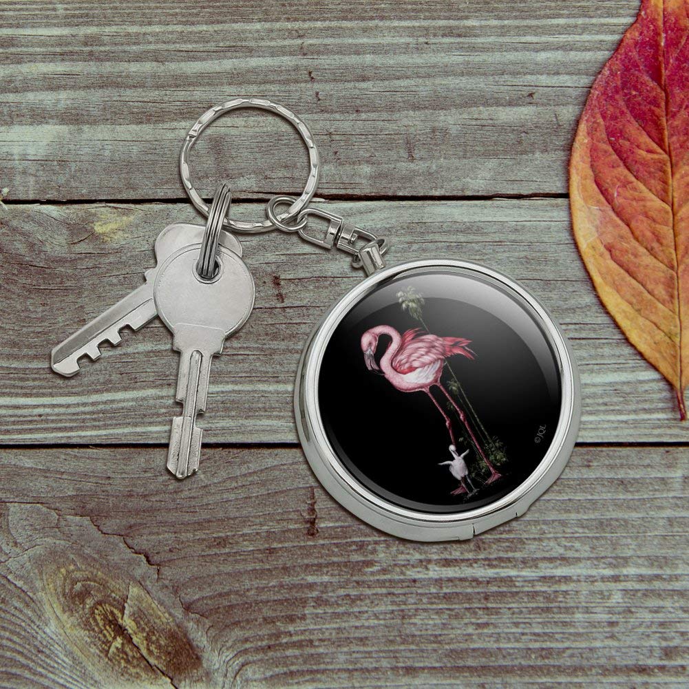 Pink Flamingo & Palm Tree Portable Travel Ashtray Keychain with Cigarette Holder - Compact Purse Accessory for Smokers, Beach & Outdoor Use