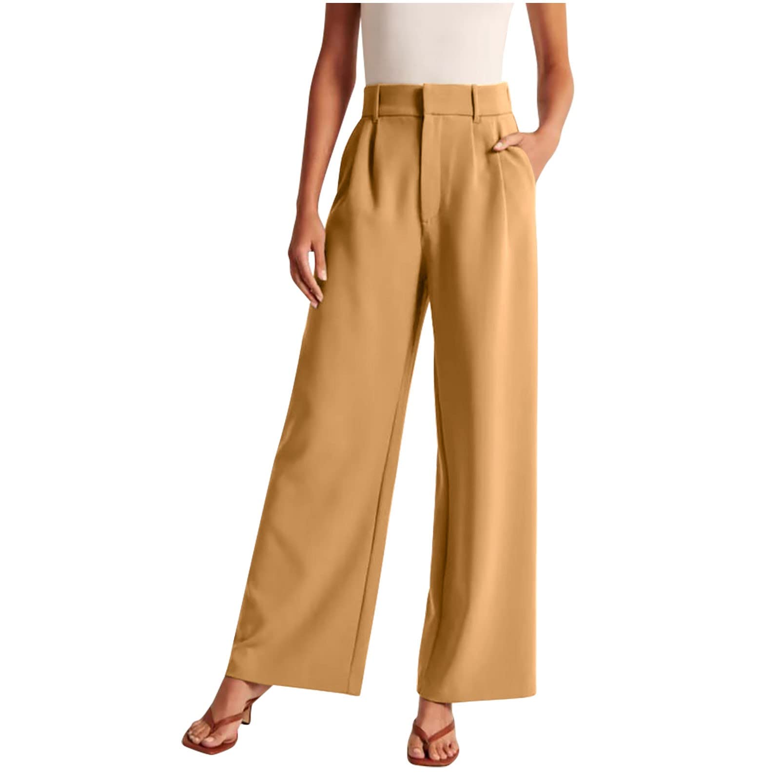 Women's Wide Leg Dress Pants - Business Casual Stretchy High Waist Office Trousers with Pockets | Comfortable Work Pants for Professional & Smart Casual Outfits