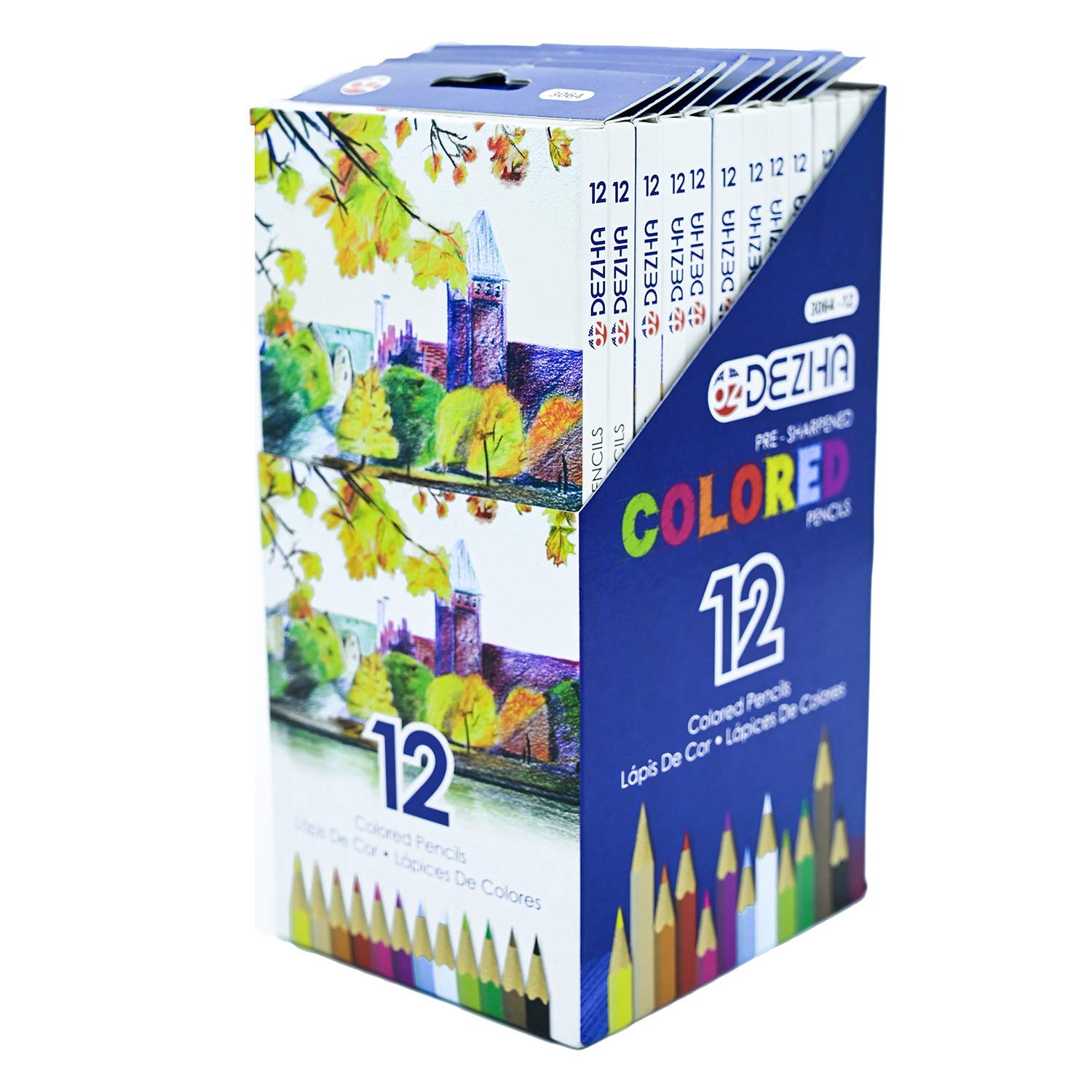Dezha 12 Pack Colored Pencils - 12 Vibrant Colors, Wood-Free, 3.0mm Cores - Perfect for Adult Coloring Books, Sketching & Art Projects (3064)
