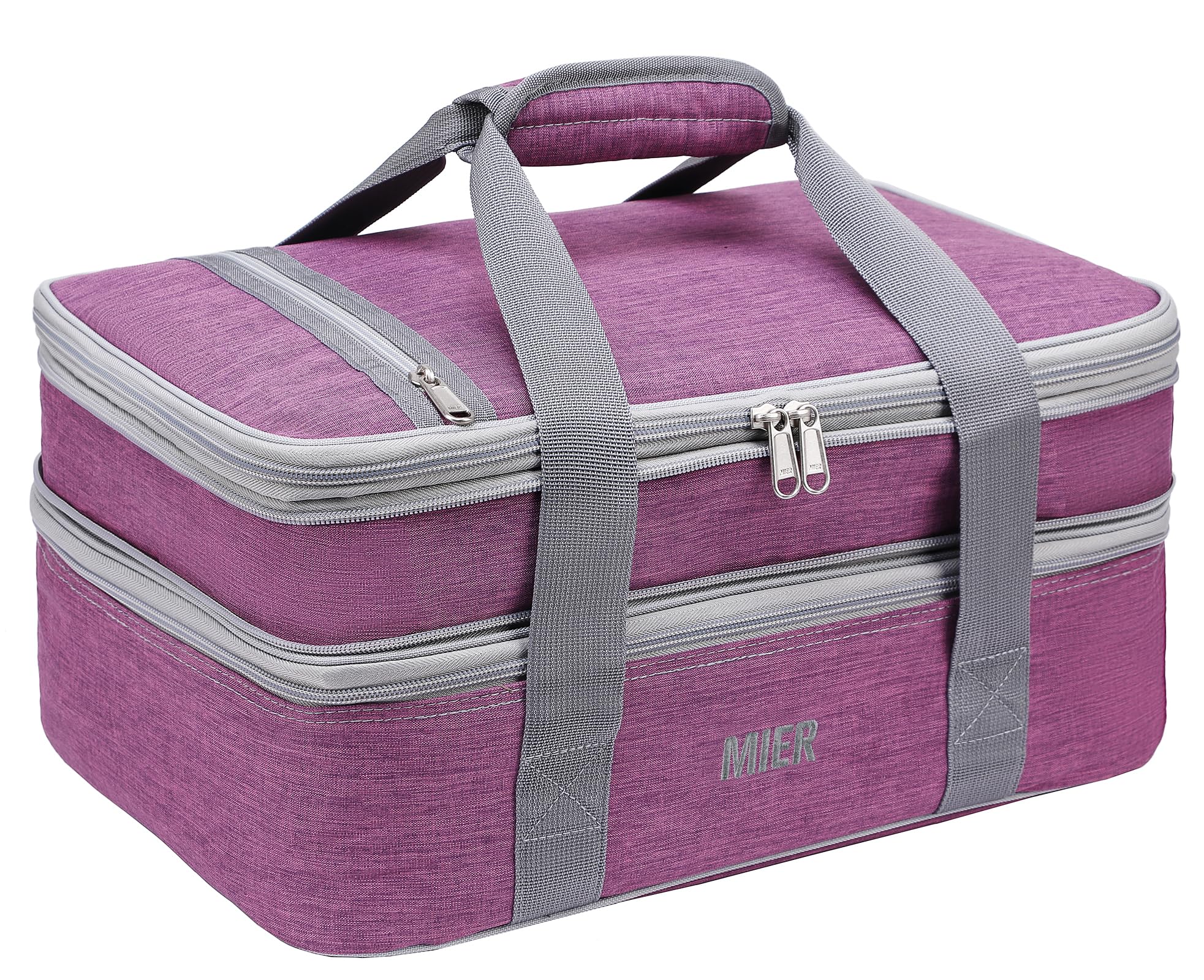 MIER Insulated Double Casserole Carrier - Thermal Lunch Tote for Potluck Parties, Picnics & Beach Outings - Fits 9x13 Inch Dishes with Expandable Mid Zipper - Purple | Perfect for Family Gatherings, Office Lunches & Outdoor Adventures