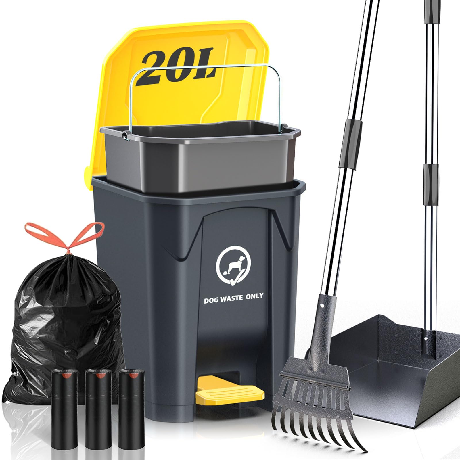 15L/4 Gallon Outdoor Dog Waste Station with Pooper Scooper & 60 Free Bags - Metal Pet Waste Disposal System with Inner Bucket for Small to Large Dogs - Perfect for Backyards, Parks & Dog Walking Areas