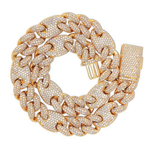 TOPGRILLZ 16mm 6 Times 14K Gold Filled Iced Out Cubic Zirconia Miami Cuban Link Chain for Men - Luxury Hip Hop Jewelry with Box Clasp & Prong Setting - Perfect for Parties, Gifts & Streetwear Fashion