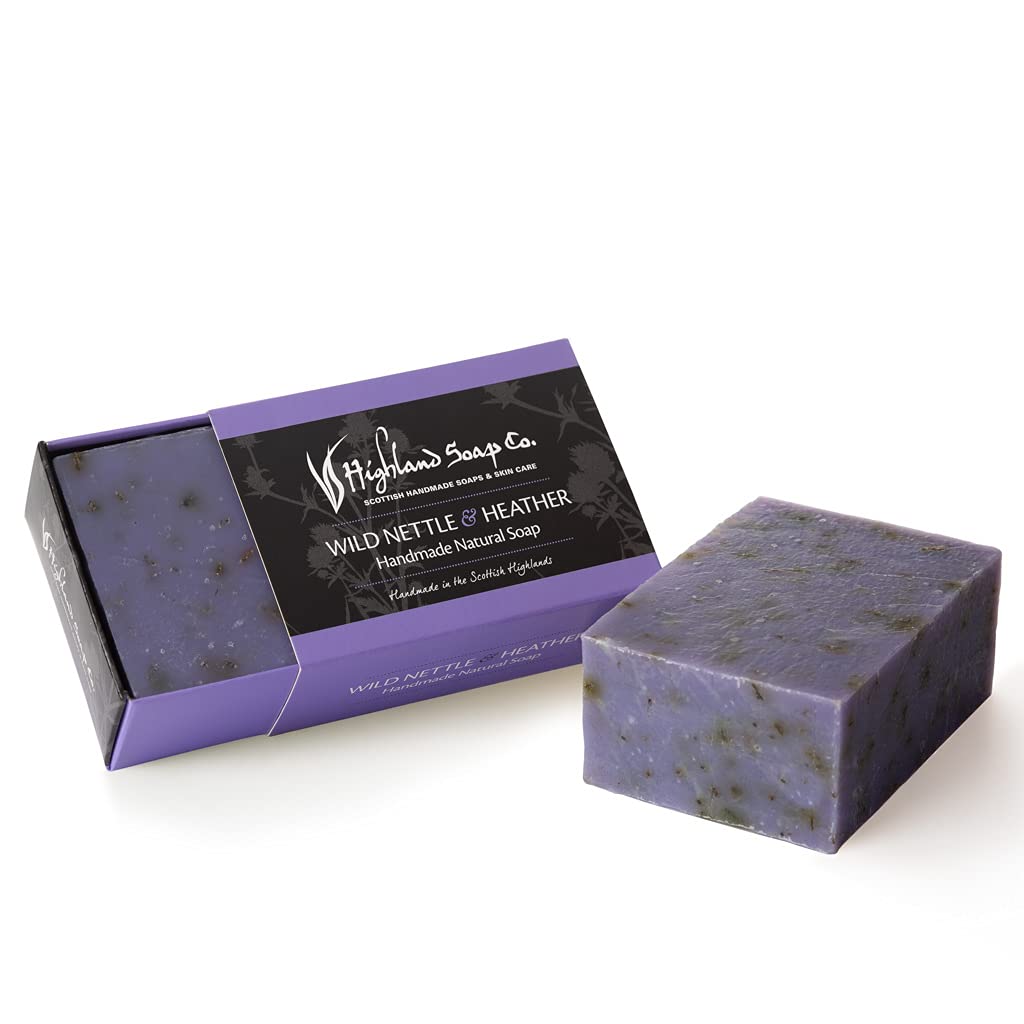 Highland Soap Company Wild Nettle & Heather Handmade Soap 190g - Moisturizing Shea & Cocoa Butter Soap for Dry Skin - Perfect for Bath, Shower & Gift Giving