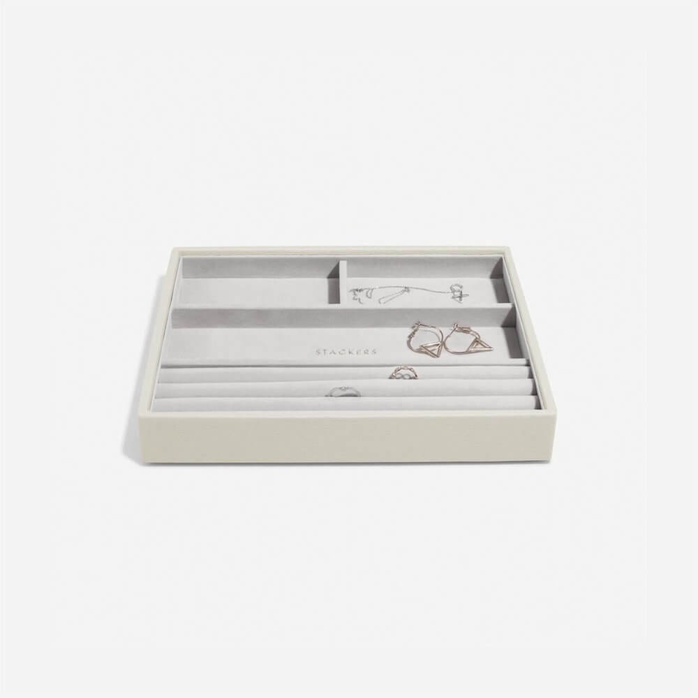 Stackers Classic 4 Compartment Jewelry Tray in Oatmeal - Organize Rings, Earrings & Necklaces on Dresser or Vanity | Premium Jewelry Storage Solution for Women