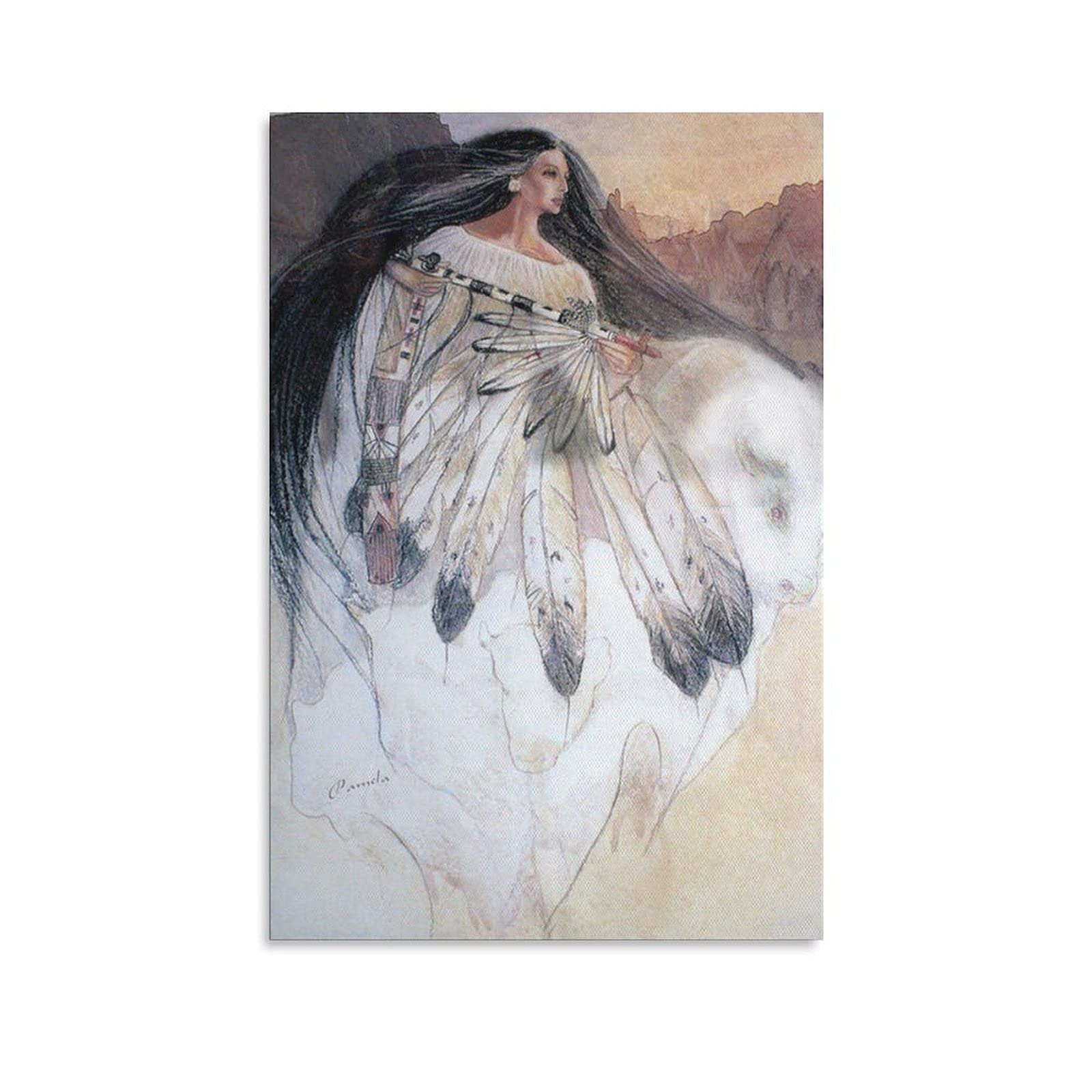 White Buffalo Calf Woman Canvas Wall Art Print - 20x30 Inches (50x75cm) Native American Inspired Landscape Painting for Living Room, Bedroom & Office Decor - Perfect Gift for Home & Sports Fans