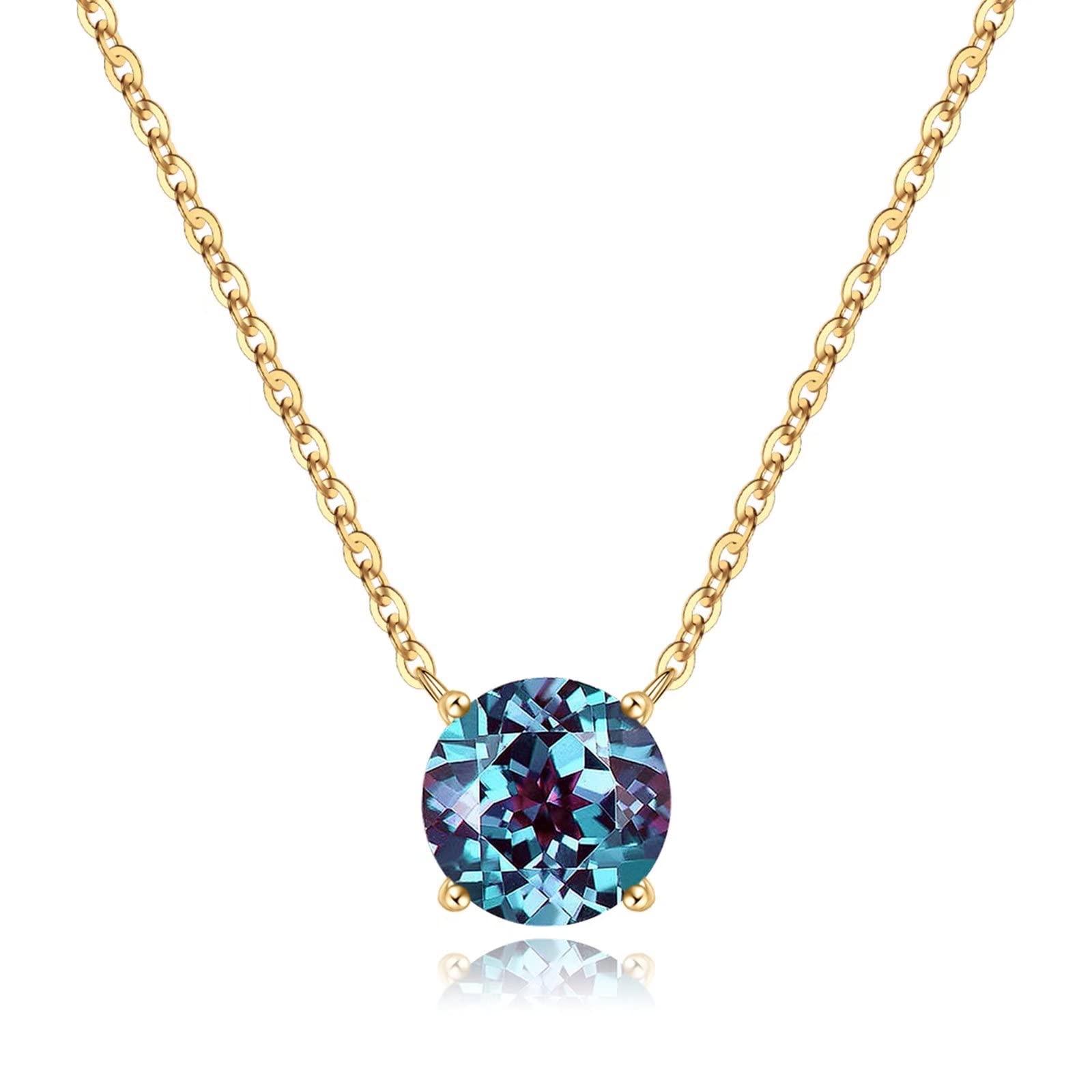 Birthstone Necklace for Women - S925 Sterling Silver 2CT Genuine/Created Round Birthstone Pendant - Personalized Birthday Gift for Her - 12 Months Birthstone Jewelry for Women & Girls - Perfect for Anniversaries, Mother's Day & Special Occasions