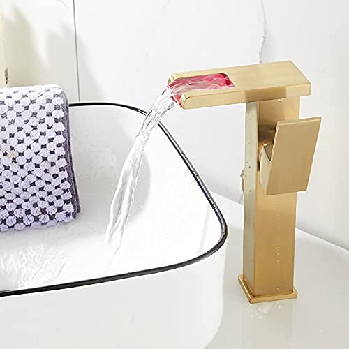 FairUo Brushed Nickel Square Waterfall Bathroom Faucet - Hot and Cold Water Mixer Tap for Basin Sink - Perfect for Modern Bathroom Vanity and Powder Room Decor