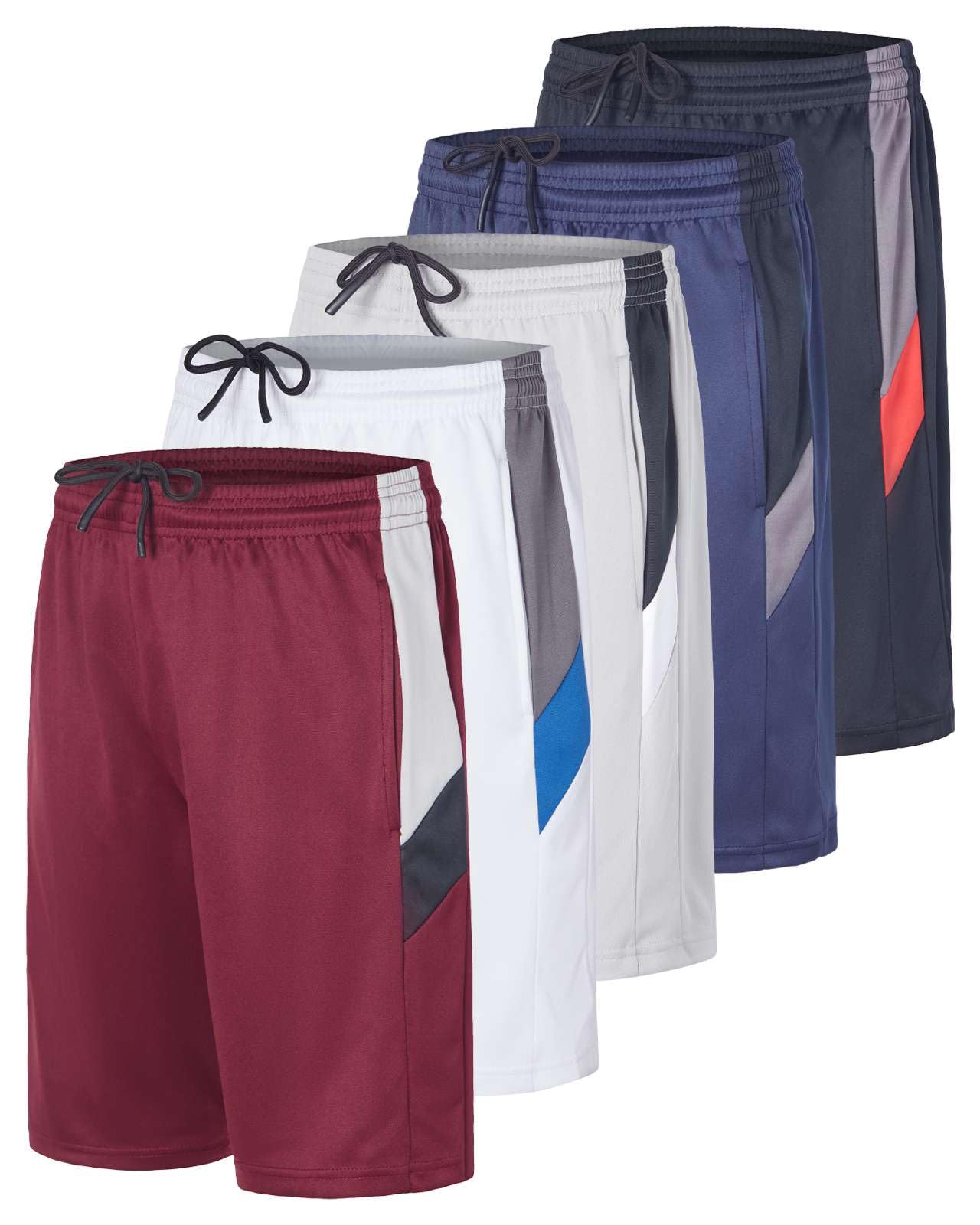 Real Essentials 5-Pack Boys' Athletic Basketball Shorts with Pockets - Breathable Quick-Dry Youth Sports Shorts for Ages 4-18 - Perfect for Basketball, Gym, Running & Casual Wear