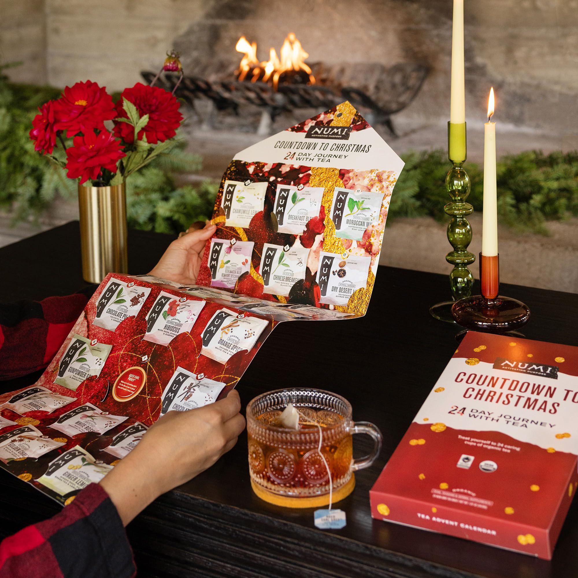 Numi Organic Tea Advent Calendar 2024 - 24 Holiday Tea Bags for Christmas Countdown | Premium Organic Herbal & Black Tea Gift Set | Perfect for Holiday Gifting, Cozy Winter Nights & Festive Celebrations