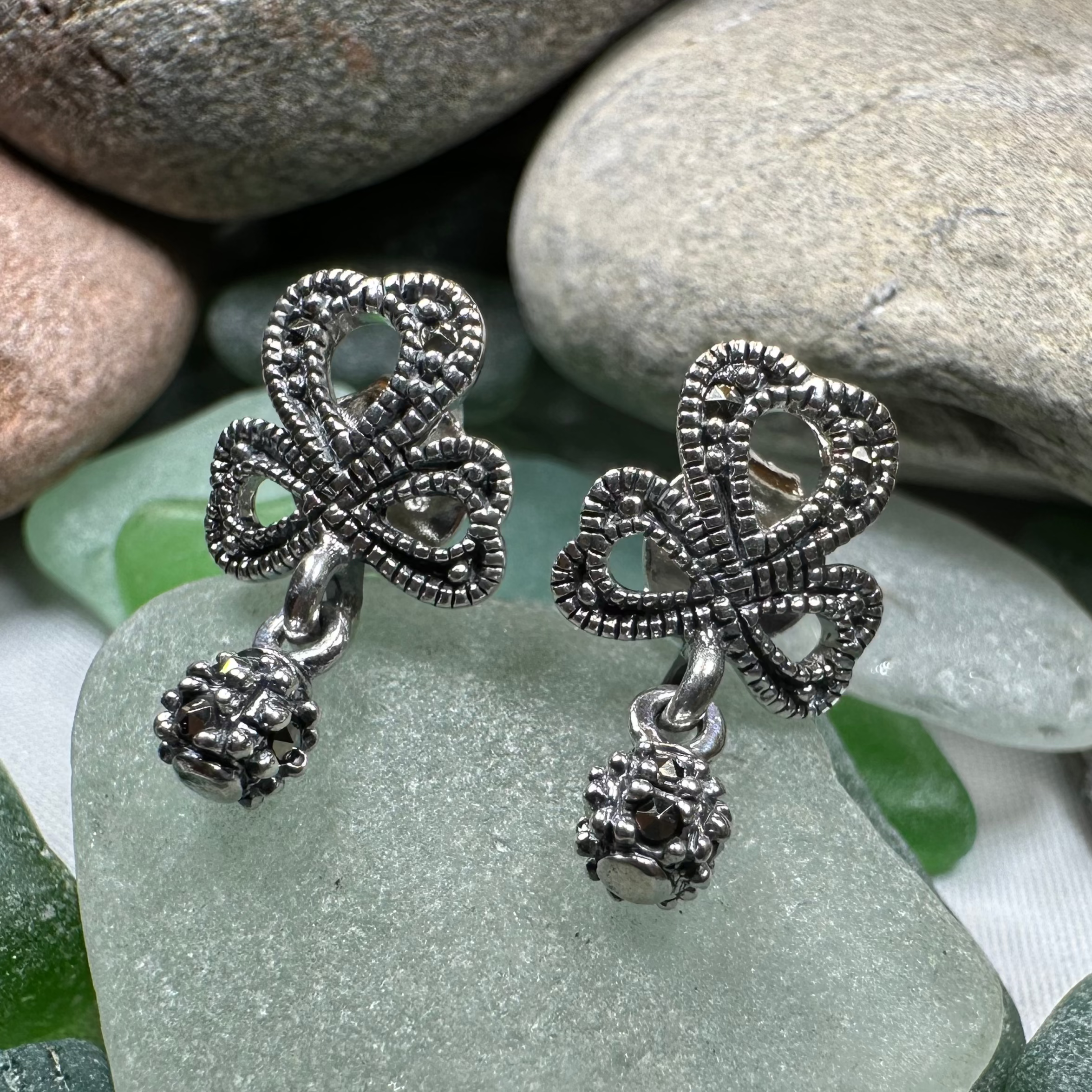 Connemara Shamrock Post Earrings - Irish Clover Stud Earrings for Women, Sterling Silver 925 Hypoallergenic Jewelry - Perfect for St. Patrick's Day, Irish Weddings & Everyday Wear