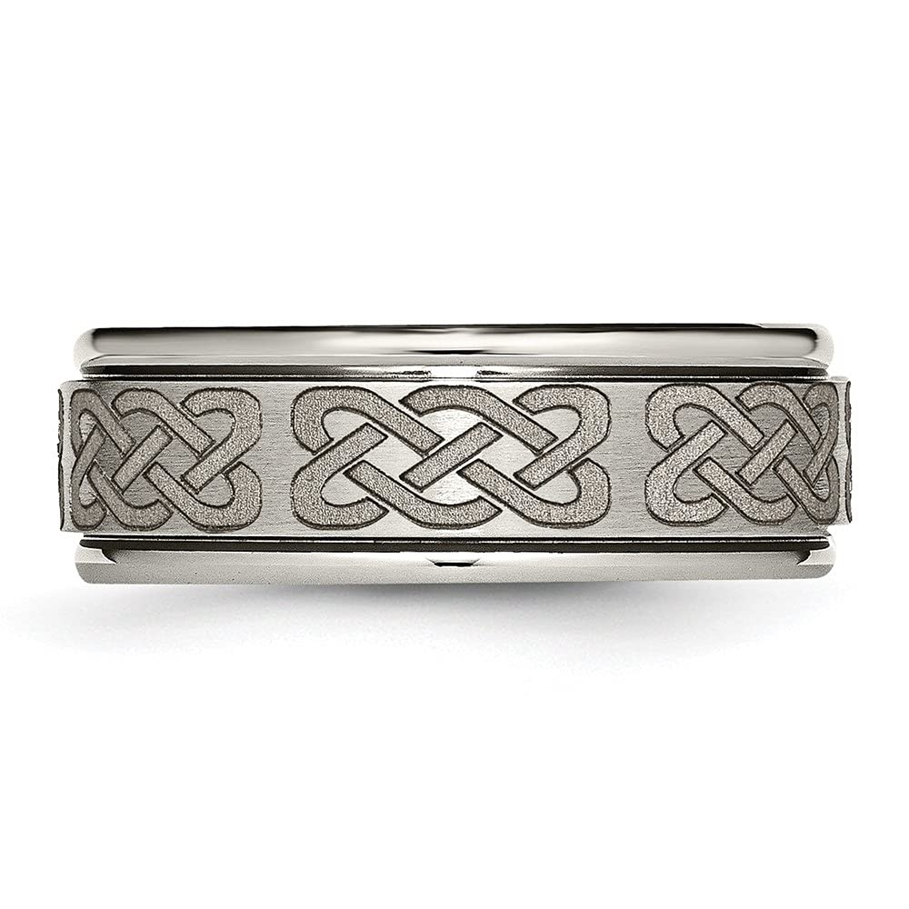 Premium Titanium Band Ring - 8mm Brushed & Polished Laser Design with Ridged Edge | Durable & Hypoallergenic Wedding Band for Men & Women | Perfect for Anniversaries, Engagements & Everyday Wear