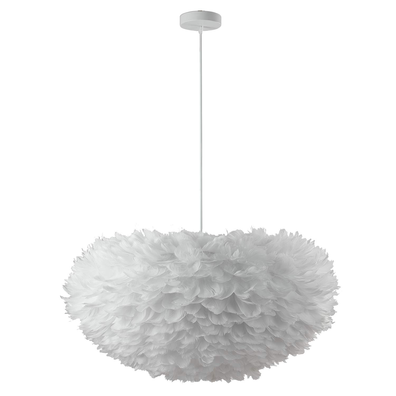 Bethel White Goose Feather Ball Chandelier with White Iron Frame - Elegant Ceiling Light for Living Room, Bedroom, and Dining Room Decor