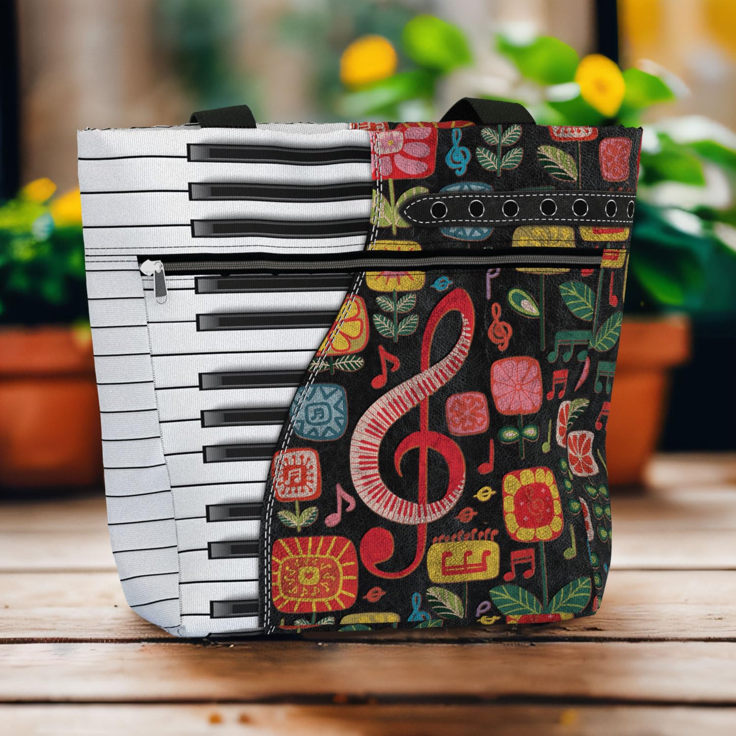 84Hoods Stylish Large Tote Bag for Women - Spacious Shoulder Bag with Multiple Pockets & Secure Zipper Closure - Perfect Work Bag, Piano Teacher Gift & Music Lover Accessory - Ideal for Office Commute, Music Lessons & Everyday Use