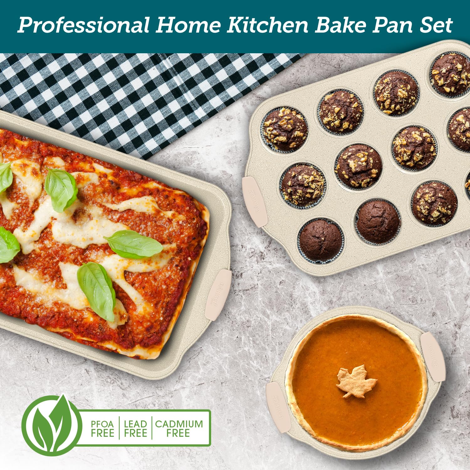 Premium 8-Piece Carbon Steel Baking Set - Nonstick White Marble Coating with Heat-Resistant Silicone Handles - Professional Grade Bakeware for Cakes, Cookies & Bread - Perfect for Home Bakers & Professional Kitchens