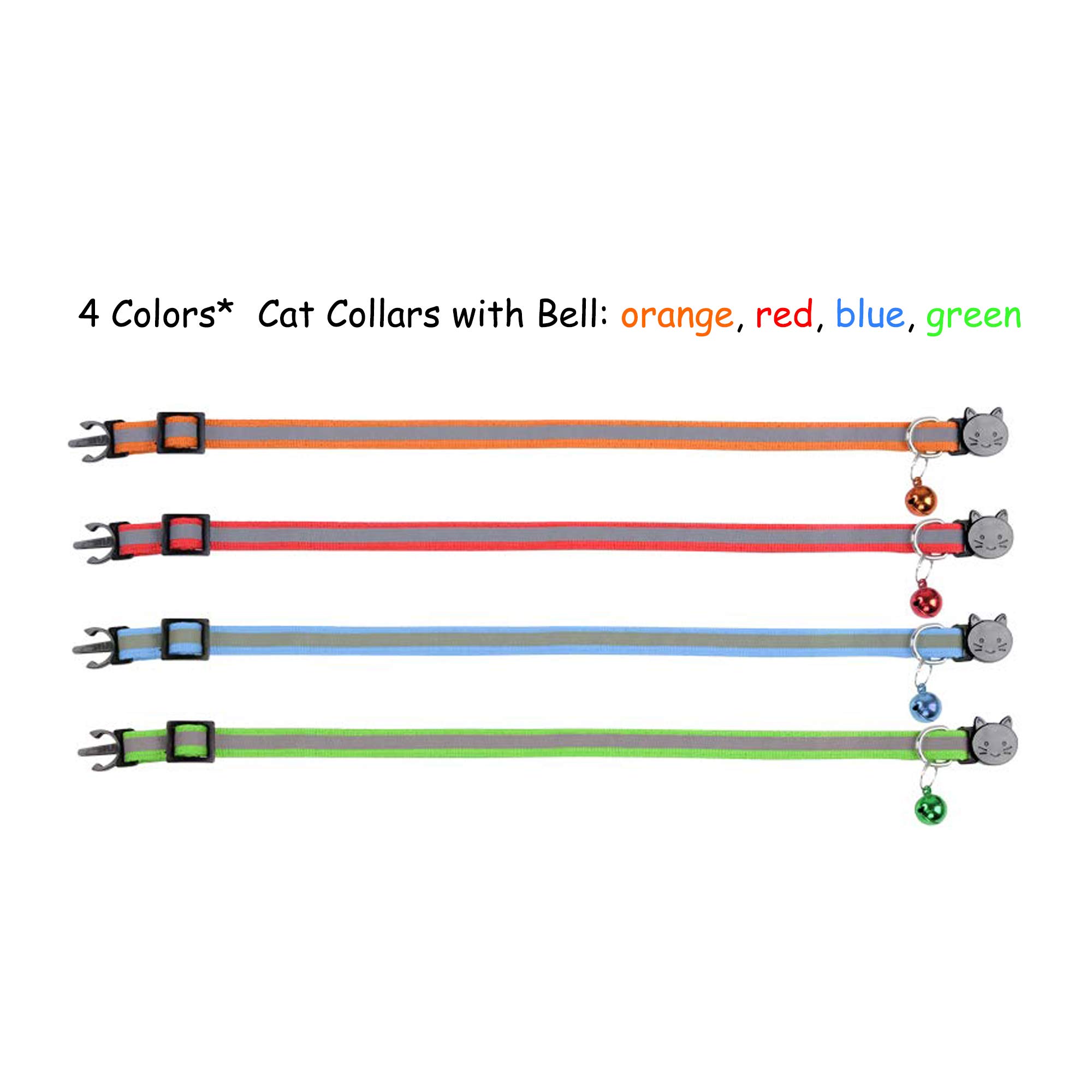 Breakaway Cat Collars with Bell - Reflective Nylon Safety Collar for Cats (4 Colors) - Perfect for Nighttime Visibility & Playtime Safety